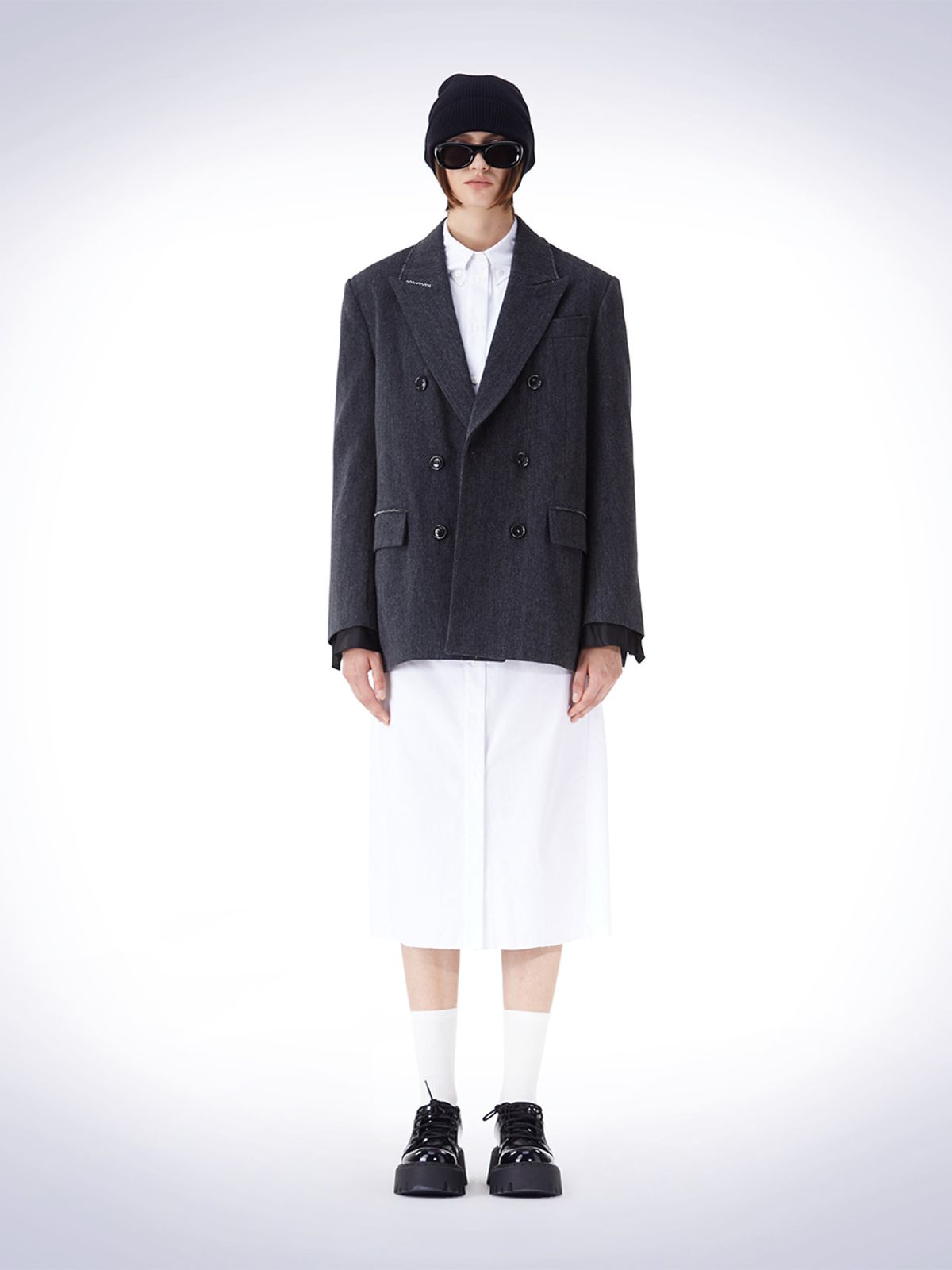 하우스공칠이씨(HAUS072C) HERRING BONE DOUBLE JACKET DARK GREY