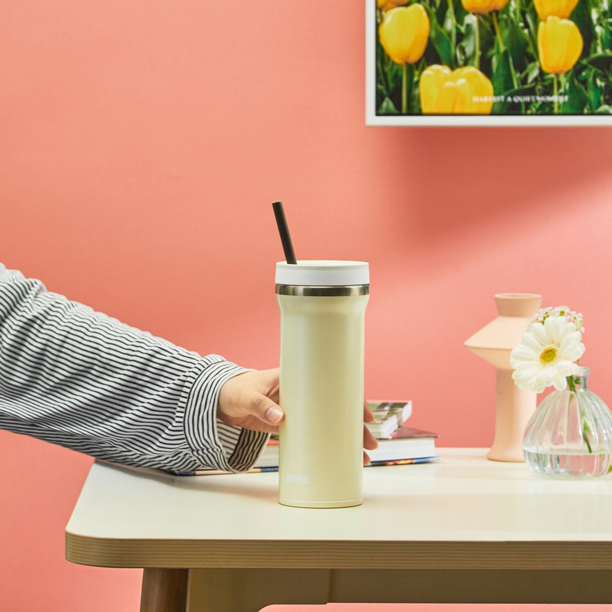 써모스(THERMOS) 보냉 트위스트 컵앤 빨대 텀블러 TKHB-480K (480ml) 식기세척기 사용