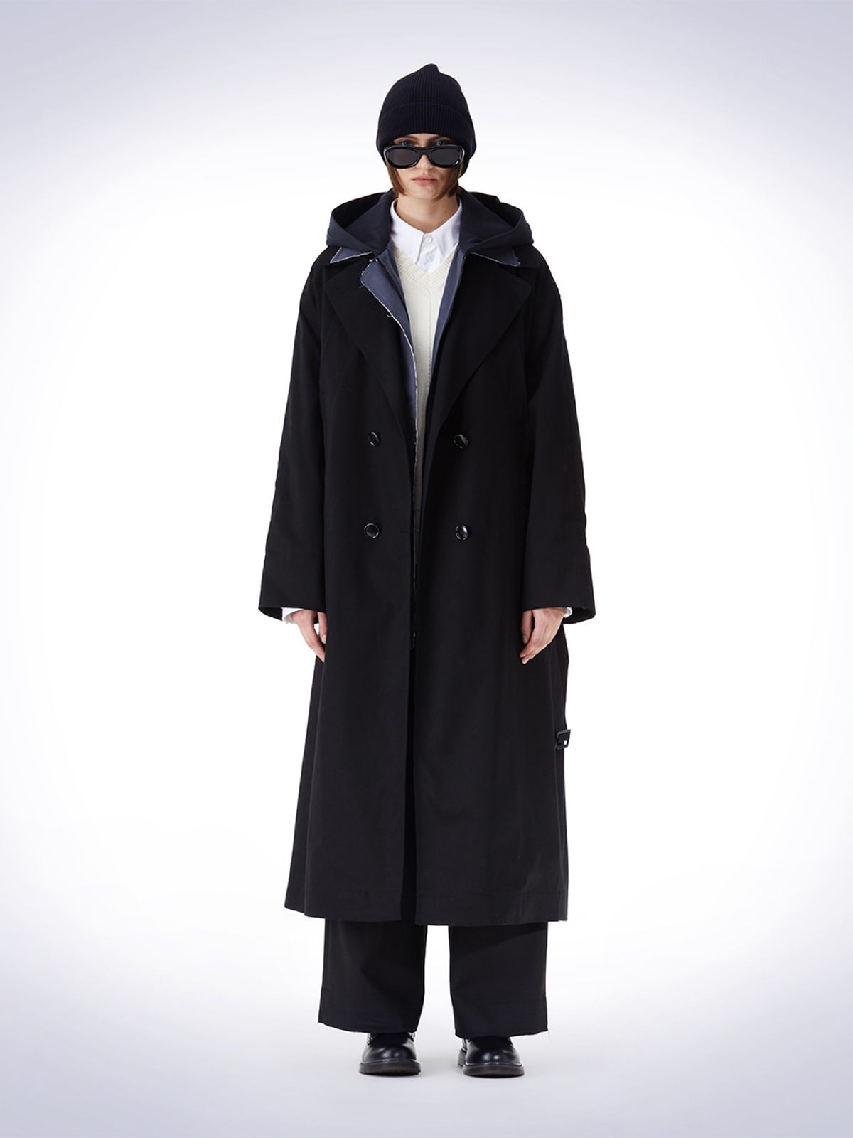 하우스공칠이씨(HAUS072C) DETACHABLE HOODY TRENCH COAT BLACK