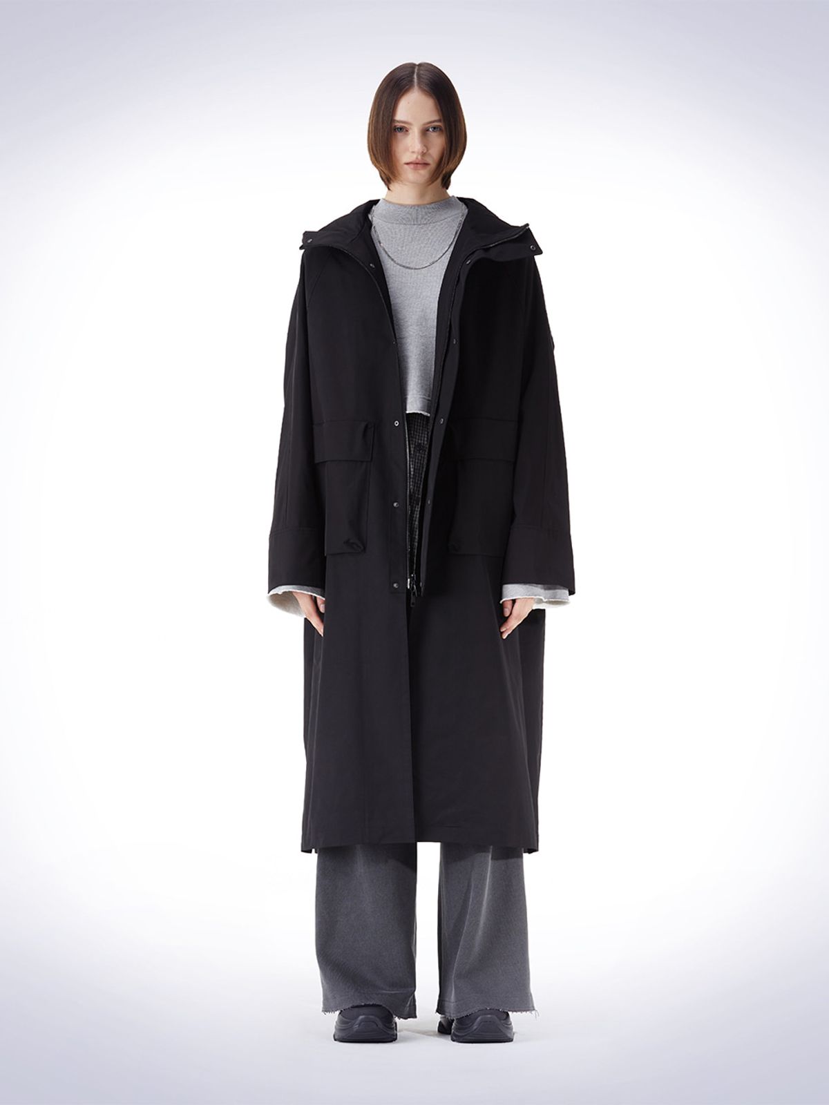 하우스공칠이씨(HAUS072C) DOLMAN SLEEVE HOODY COAT BLACK