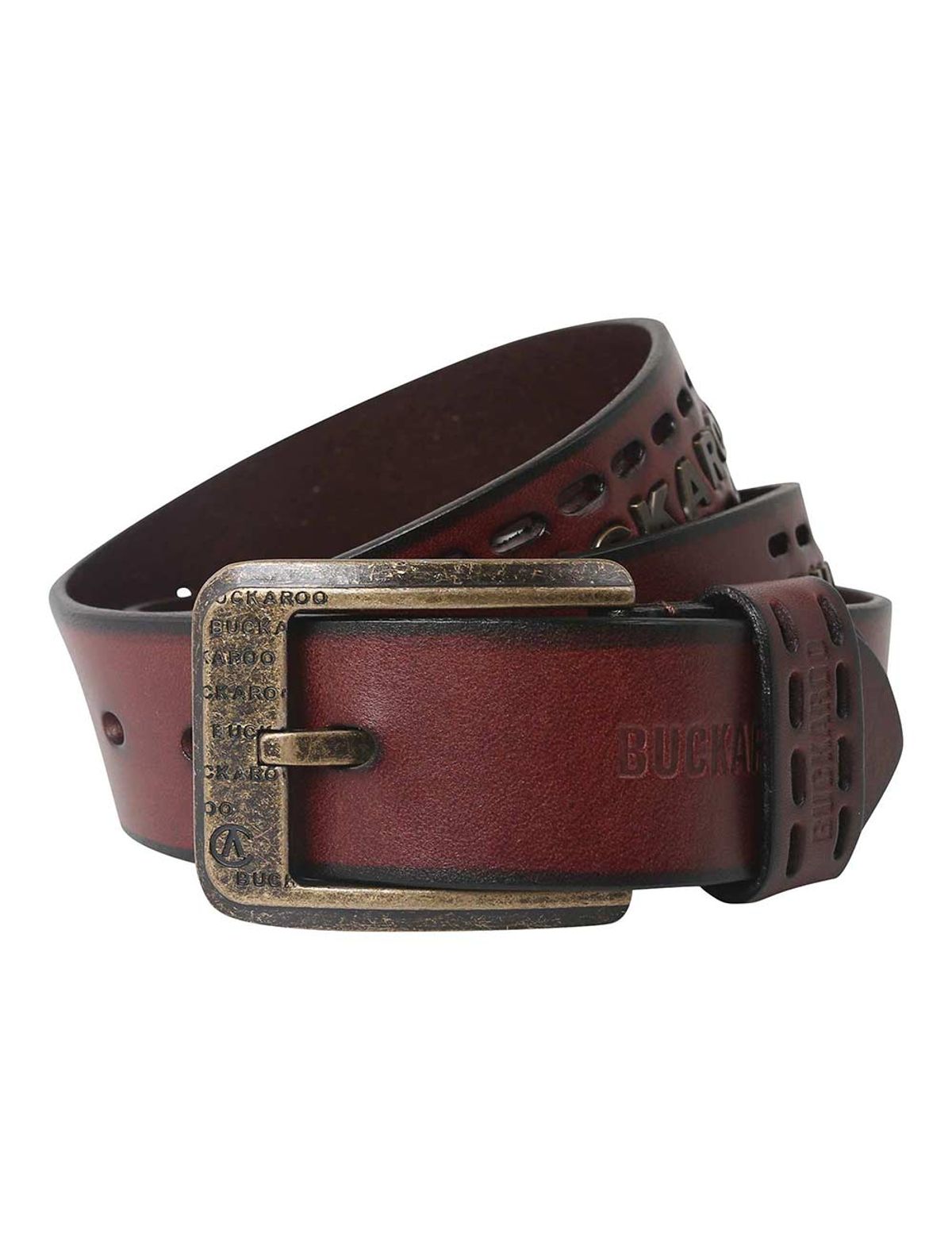 버커루(BUCKAROO) 금속로고 소가죽 벨트 브라운