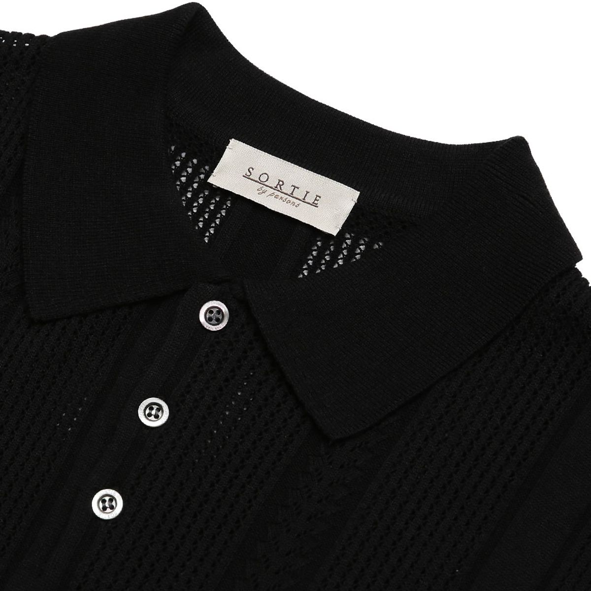 솔티(SORTIE) Mesh Mixed Crochet Polo Knit (Black)