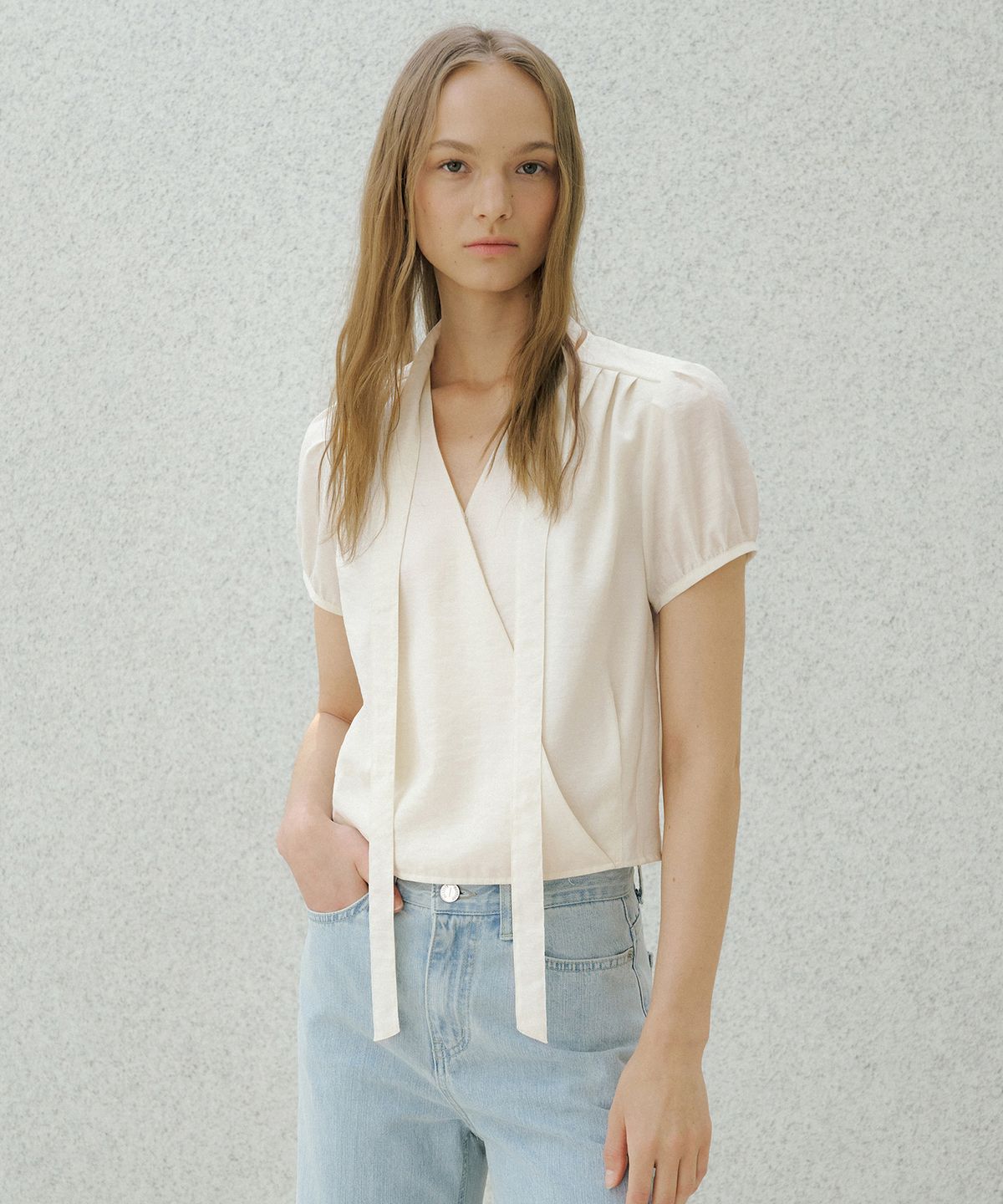 오떼뜨(OCTETTE) LORIN SHEER TIE BLOUSE_CREAM