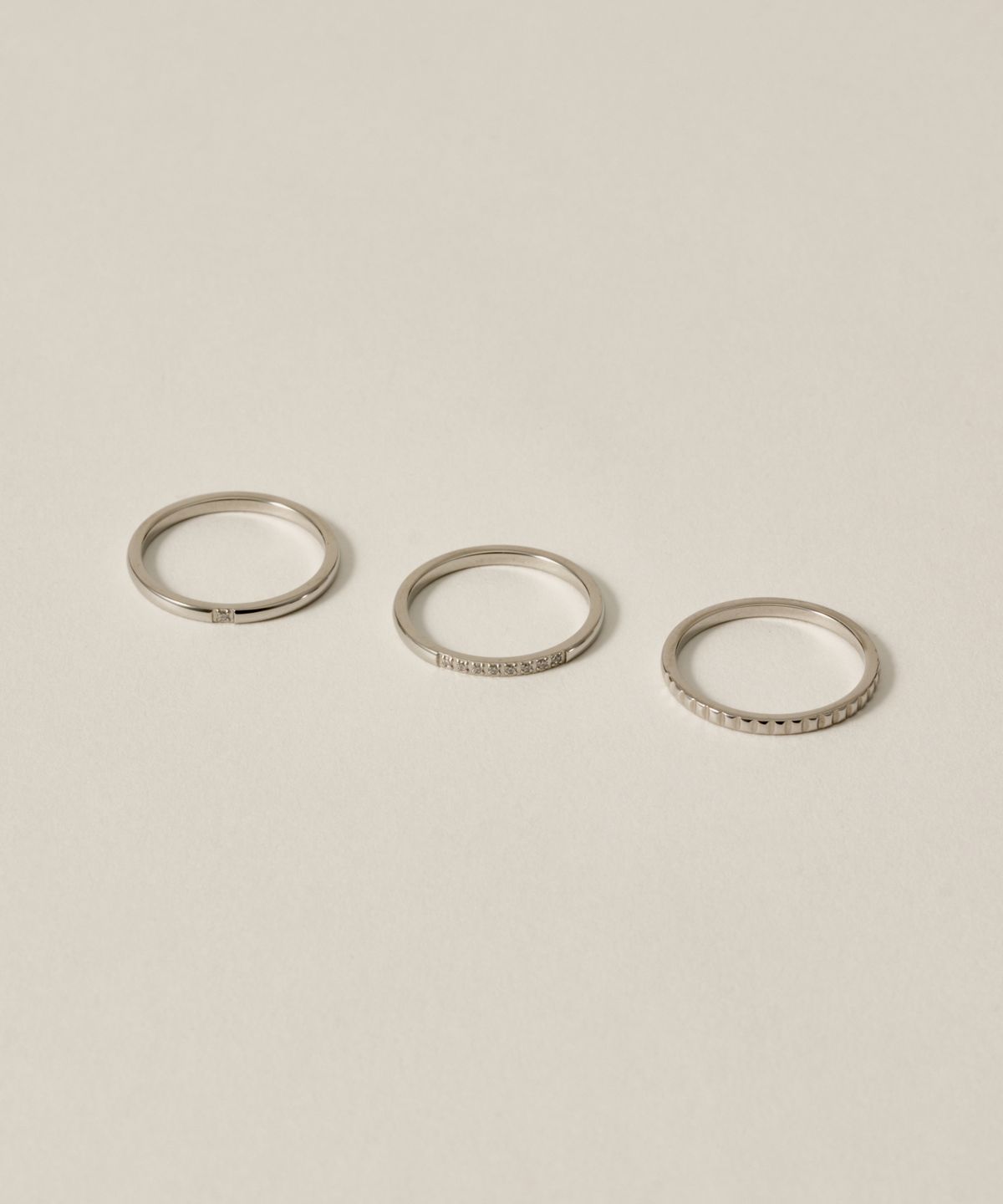 노비스도쿄(NOVICE TOKYO) 슬림 큐빅 링 3세트 CZ Ring 3 set［Stainless］/ Silver