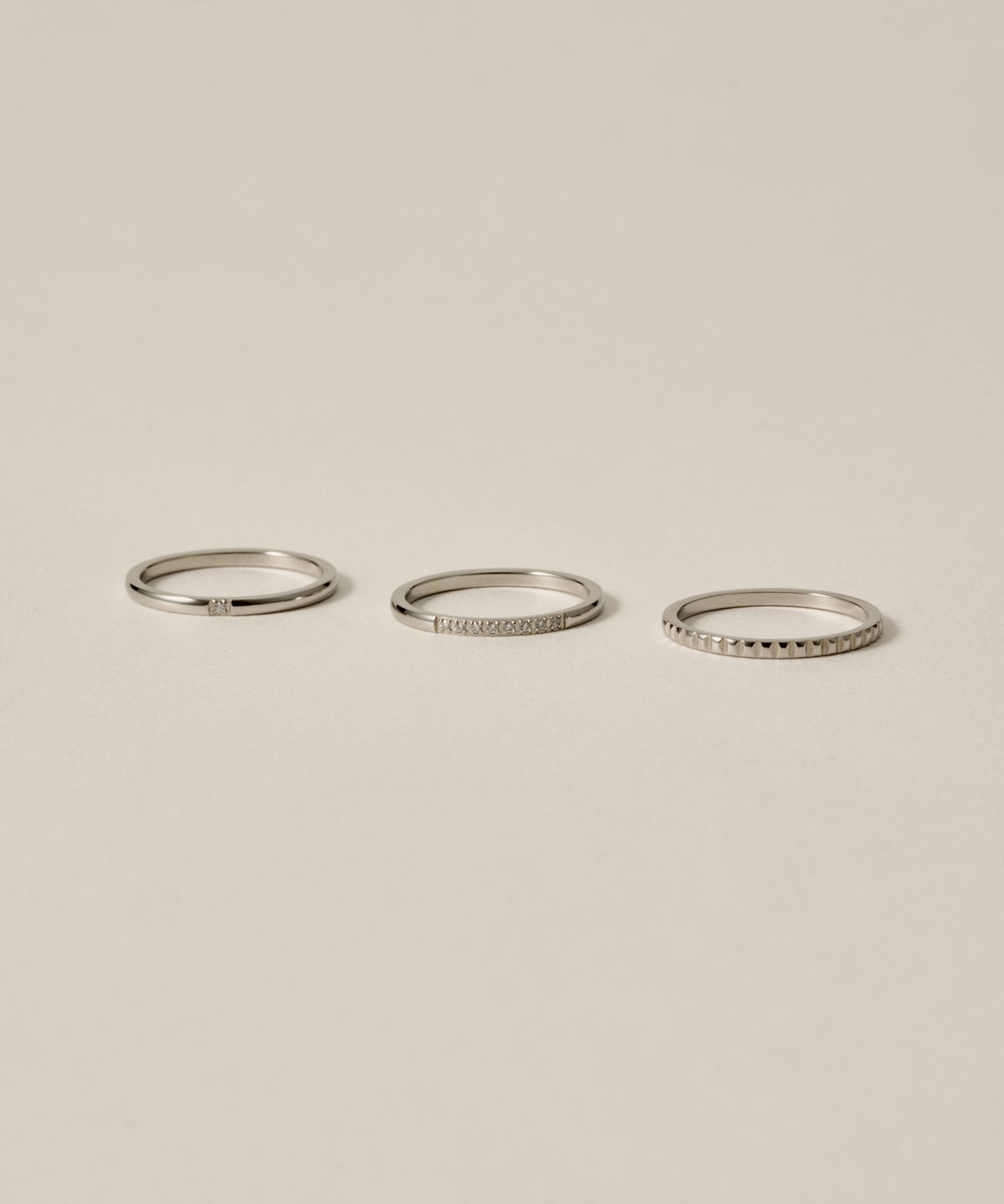 노비스도쿄(NOVICE TOKYO) 슬림 큐빅 링 3세트 CZ Ring 3 set［Stainless］/ Silver