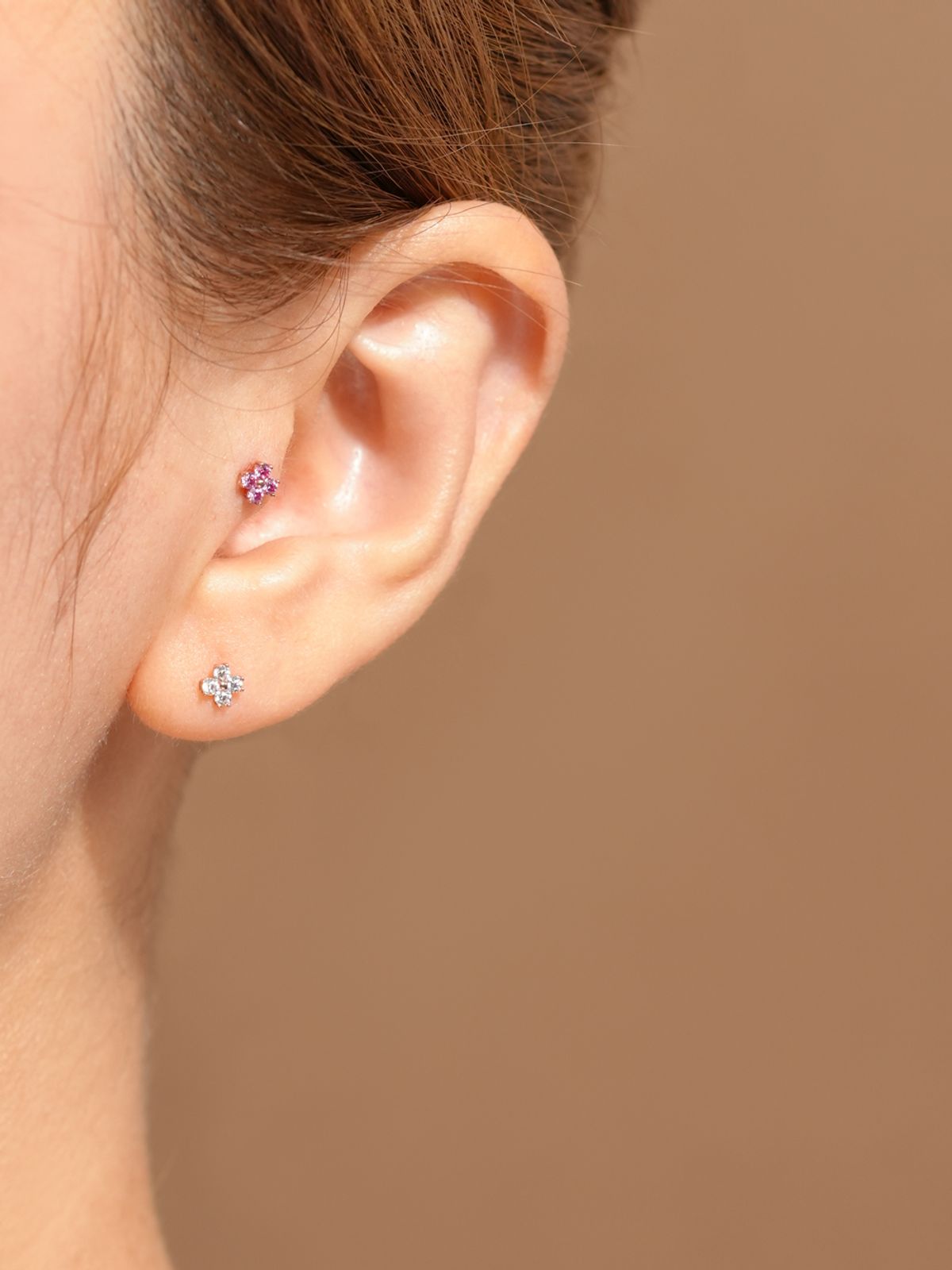 미니멀피어싱(MINIMALPIERCING) [1mm/1.2mm]14K 인터널 모이사나이트 다이아 네잎 꽃잎 라블렛 피어싱