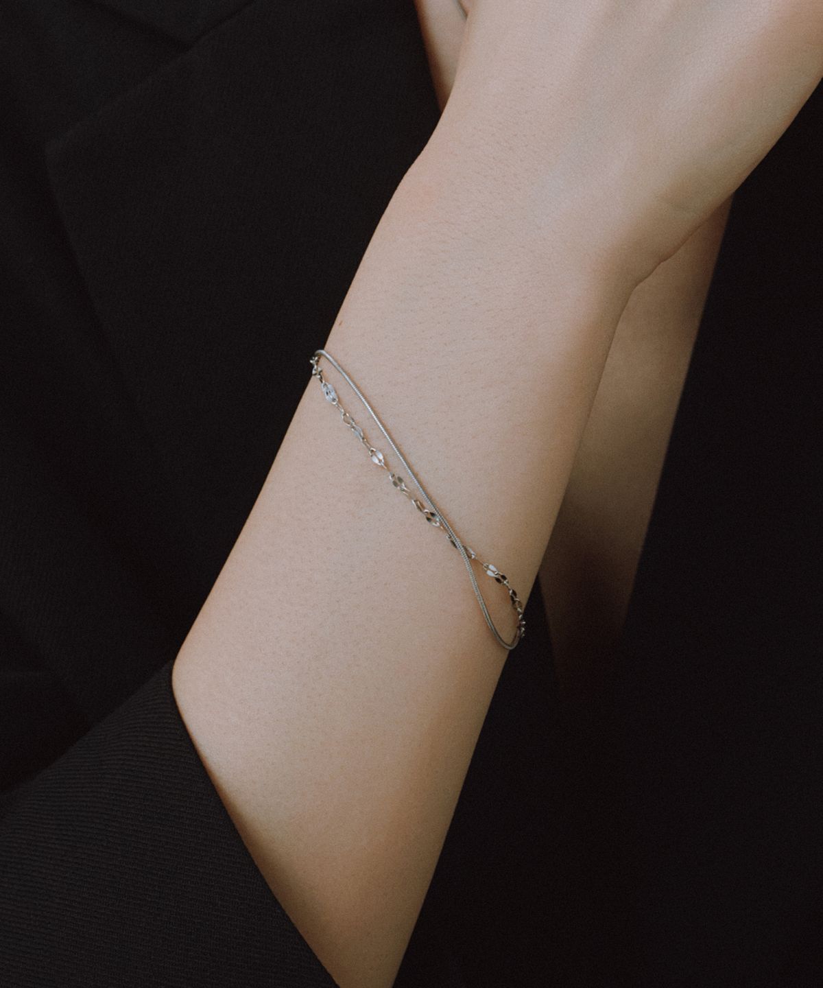 노비스도쿄(NOVICE TOKYO) 페탈 & 라운드 체인 팔찌 Petal & Round Chain Bracelet［Stainless］/ Silver