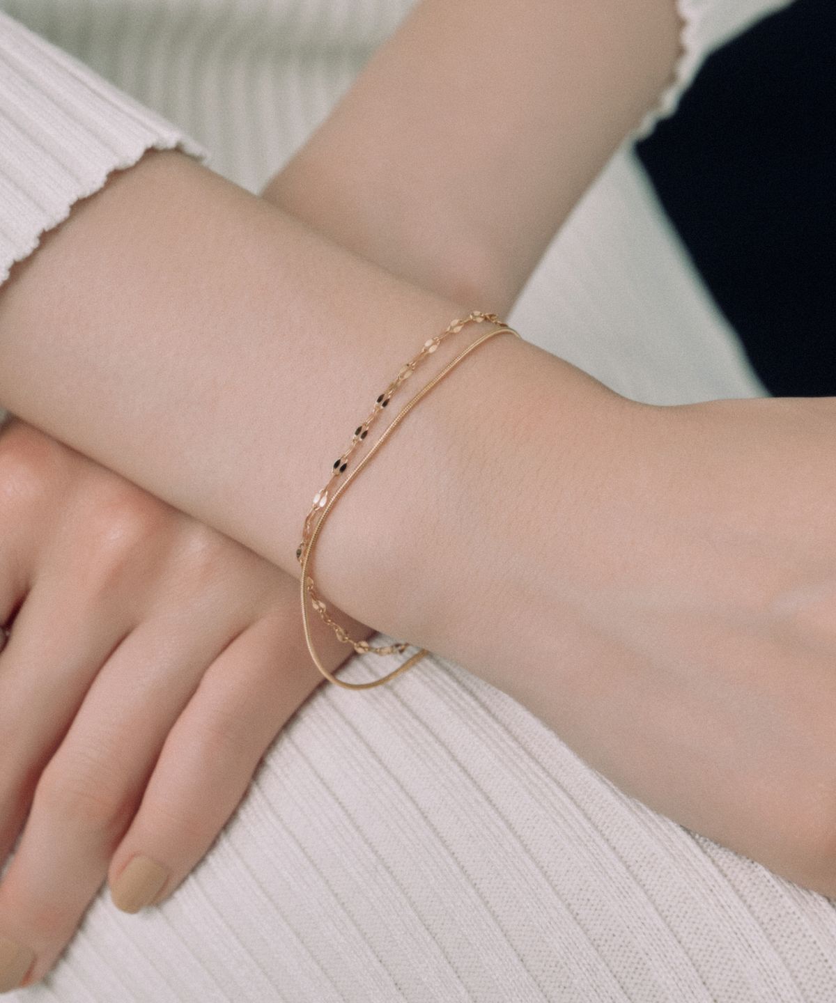 노비스도쿄(NOVICE TOKYO) 페탈 & 라운드 체인 팔찌 Petal & Round Chain Bracelet［Stainless］/ Gold