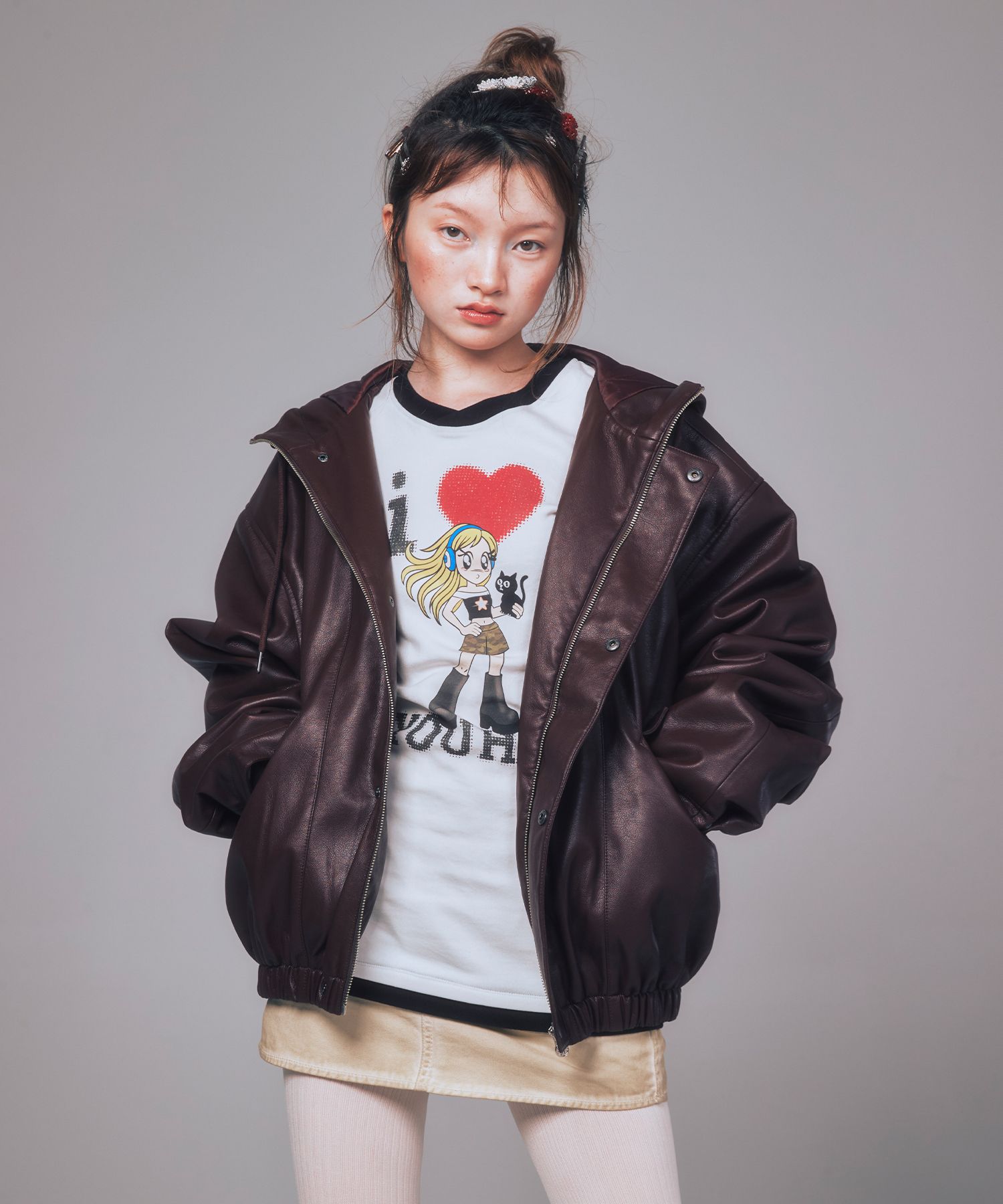 MUSINSA | YOUHEE FAUX LEATHER JUMPER BROWN