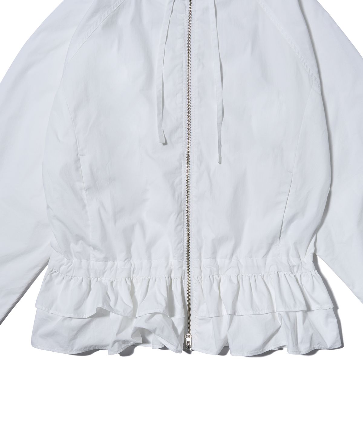 유희(YOUHEE) RUFFLE DETAILED WINDBREAKER WHITE