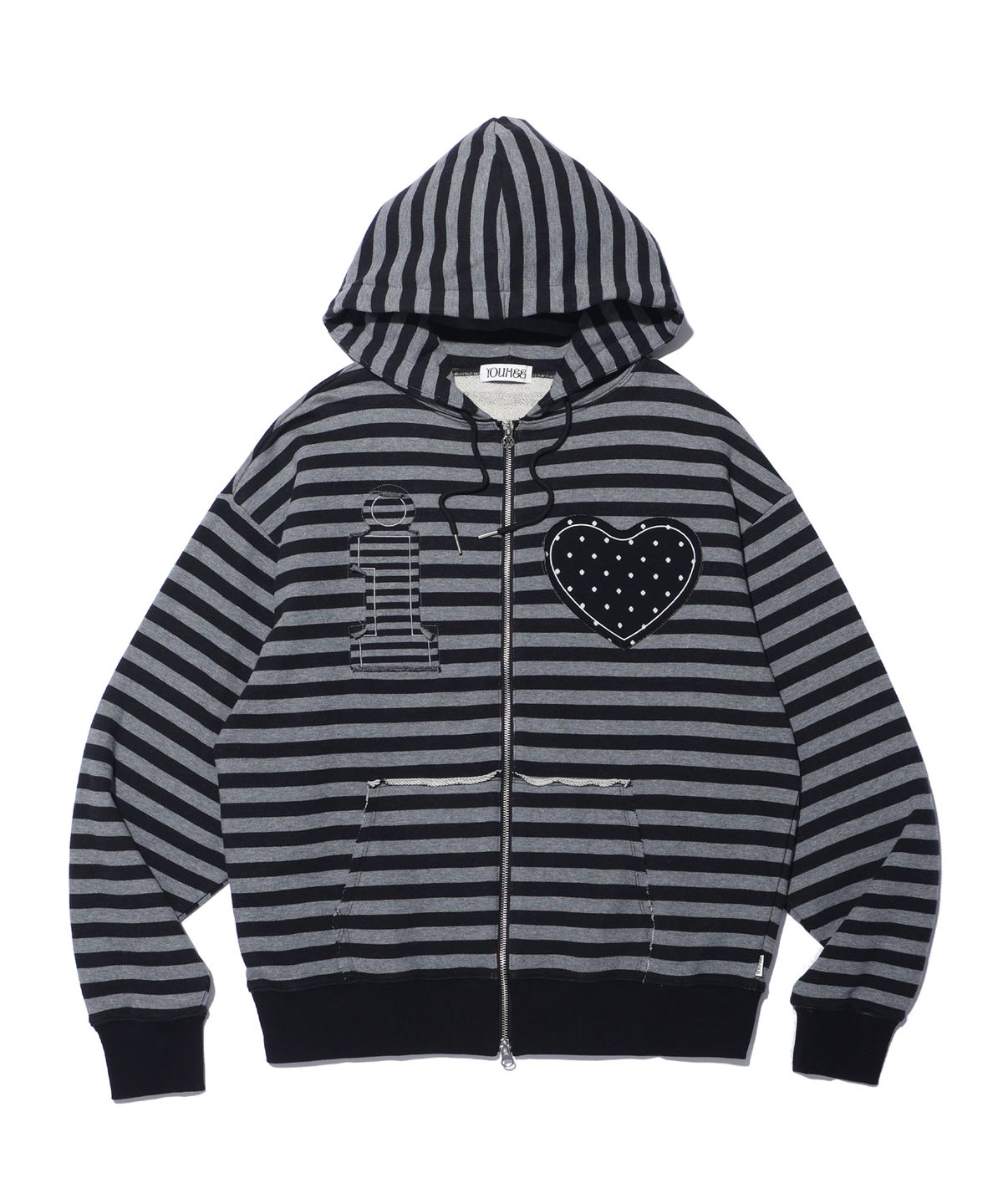 유희(YOUHEE) I LOVE APPLIQUE HOOD ZIP-UP CHARCOAL