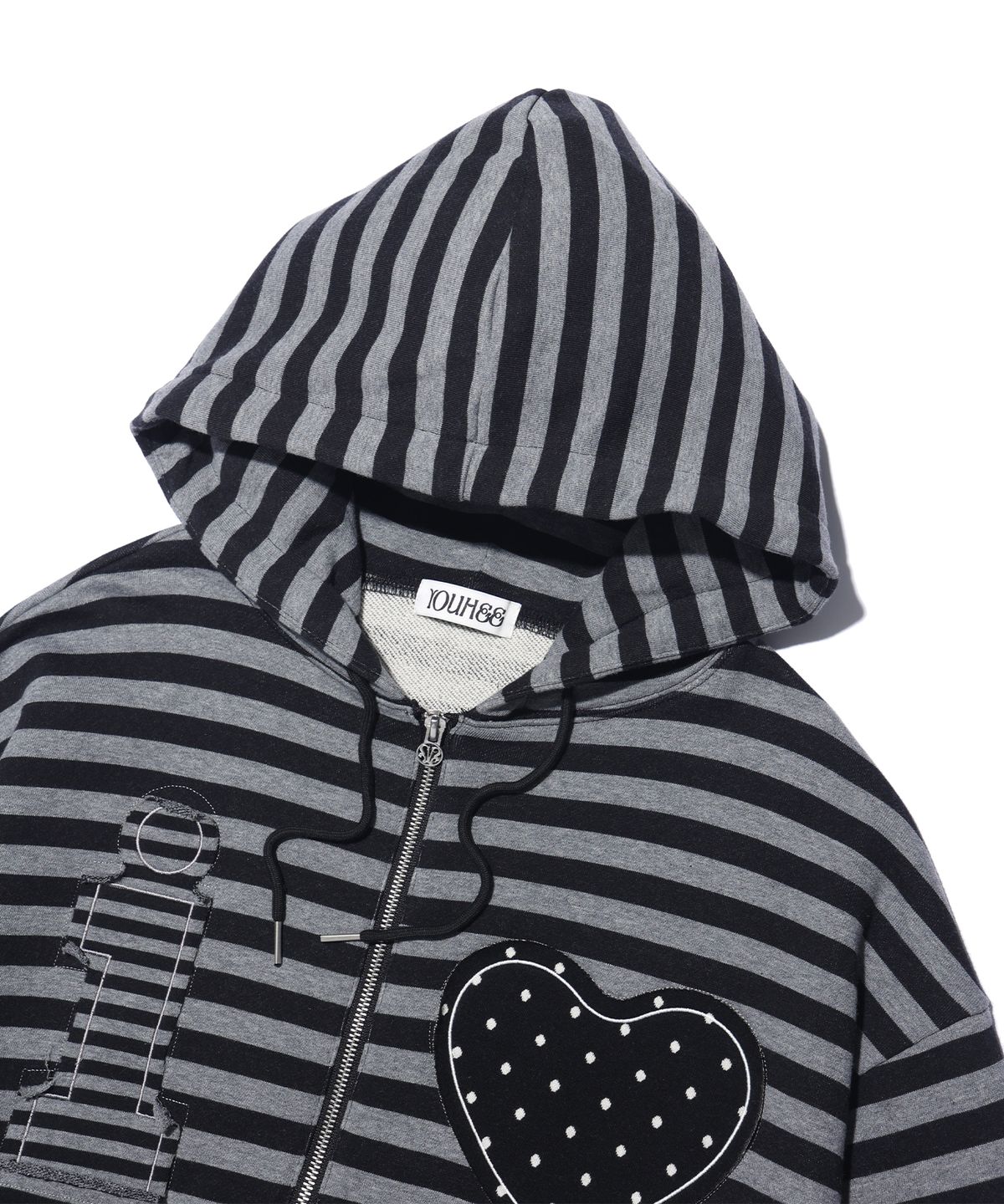 유희(YOUHEE) I LOVE APPLIQUE HOOD ZIP-UP CHARCOAL