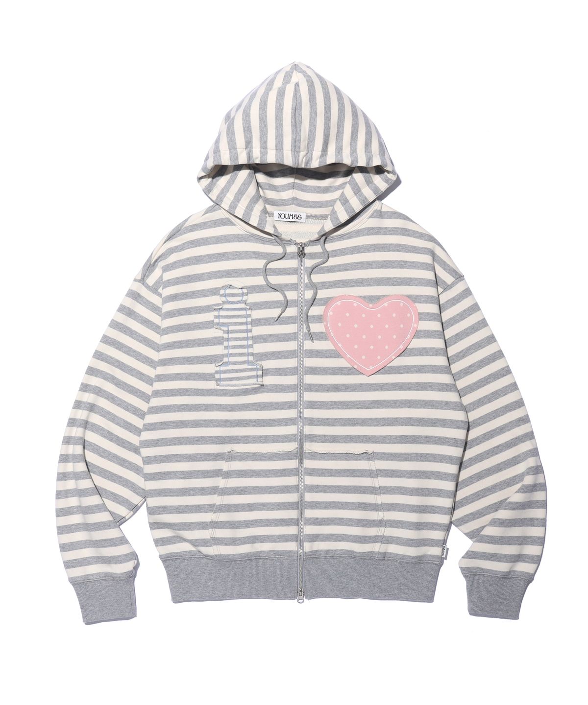유희(YOUHEE) I LOVE APPLIQUE HOOD ZIP-UP MELANGE GREY