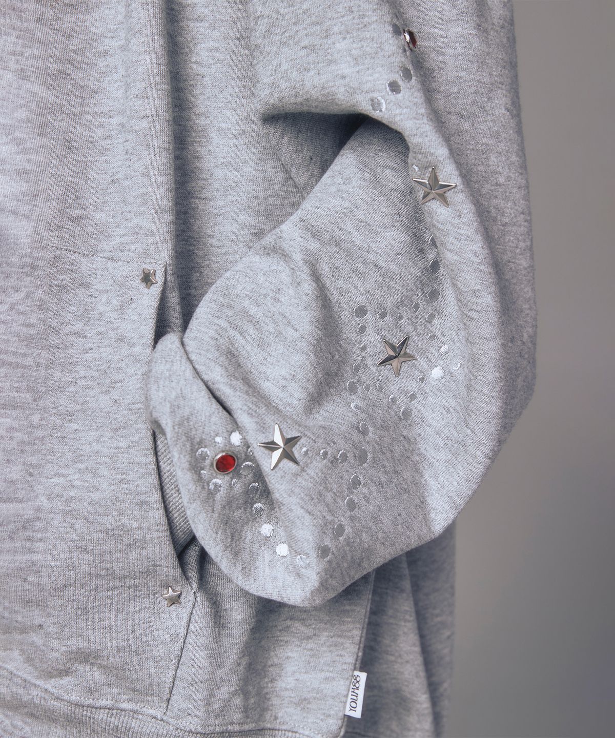 유희(YOUHEE) STAR HOTFIX HOOD ZIP-UP MELANGE GREY