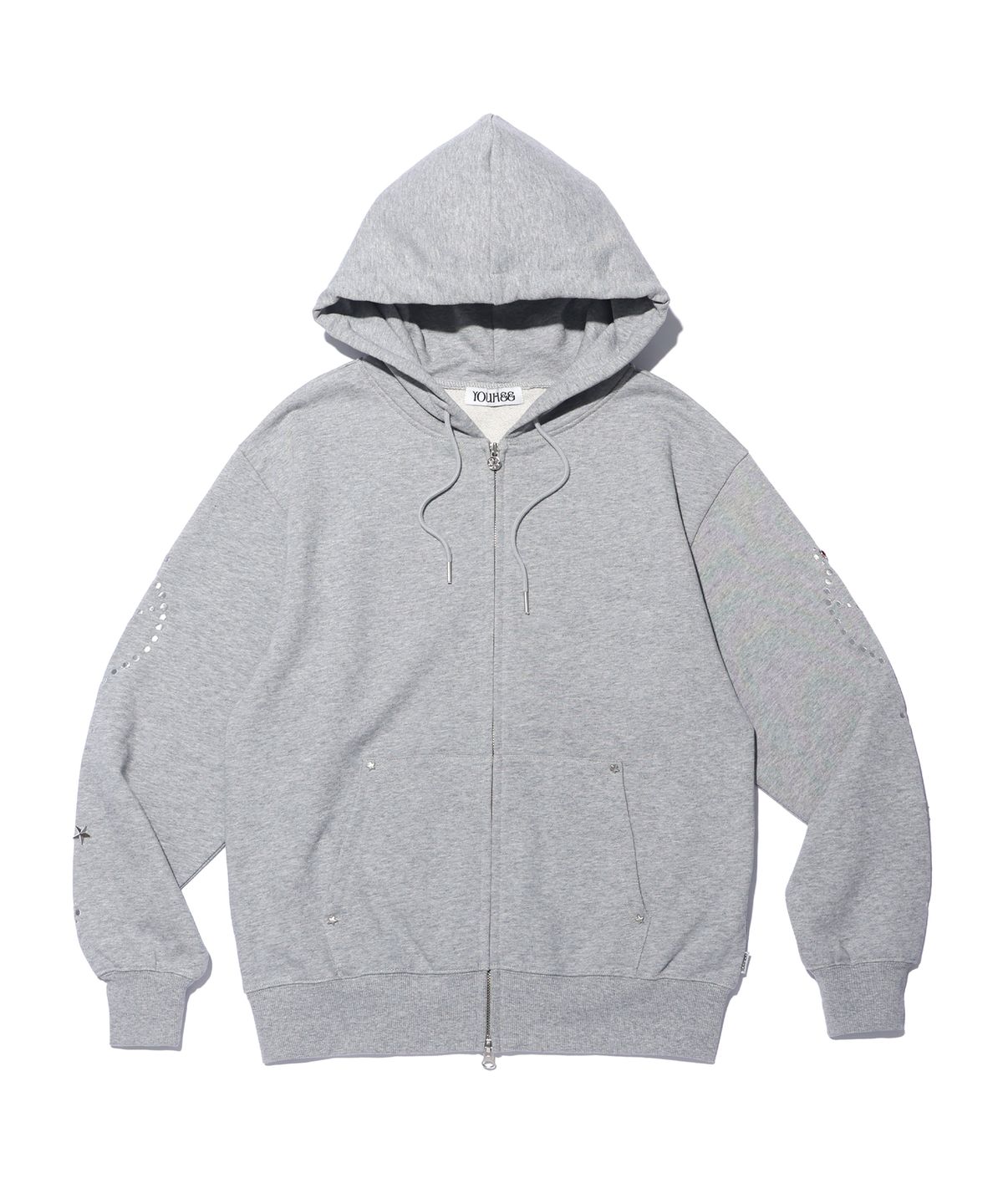 유희(YOUHEE) STAR HOTFIX HOOD ZIP-UP MELANGE GREY