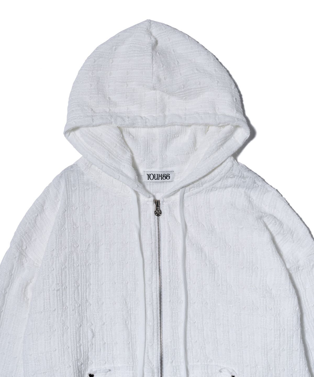 유희(YOUHEE) LACE HOOD ZIP-UP WHITE
