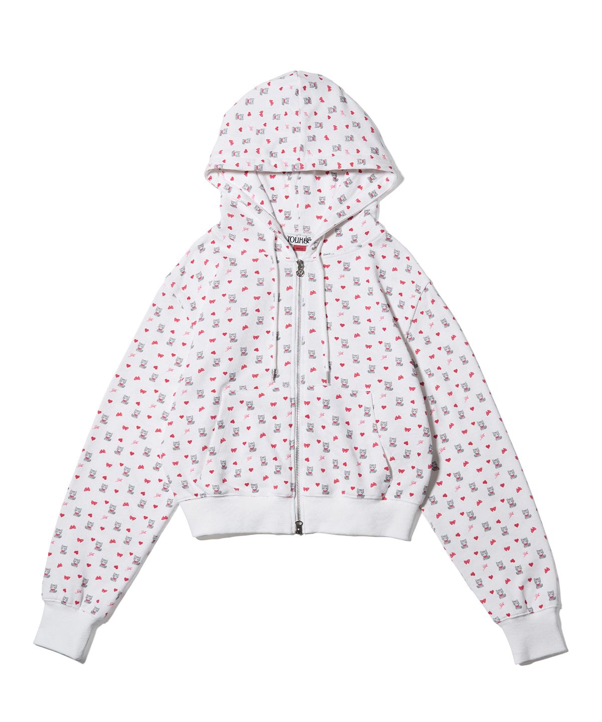 유희(YOUHEE) PETITE PATTERN HOOD ZIP-UP WHITE