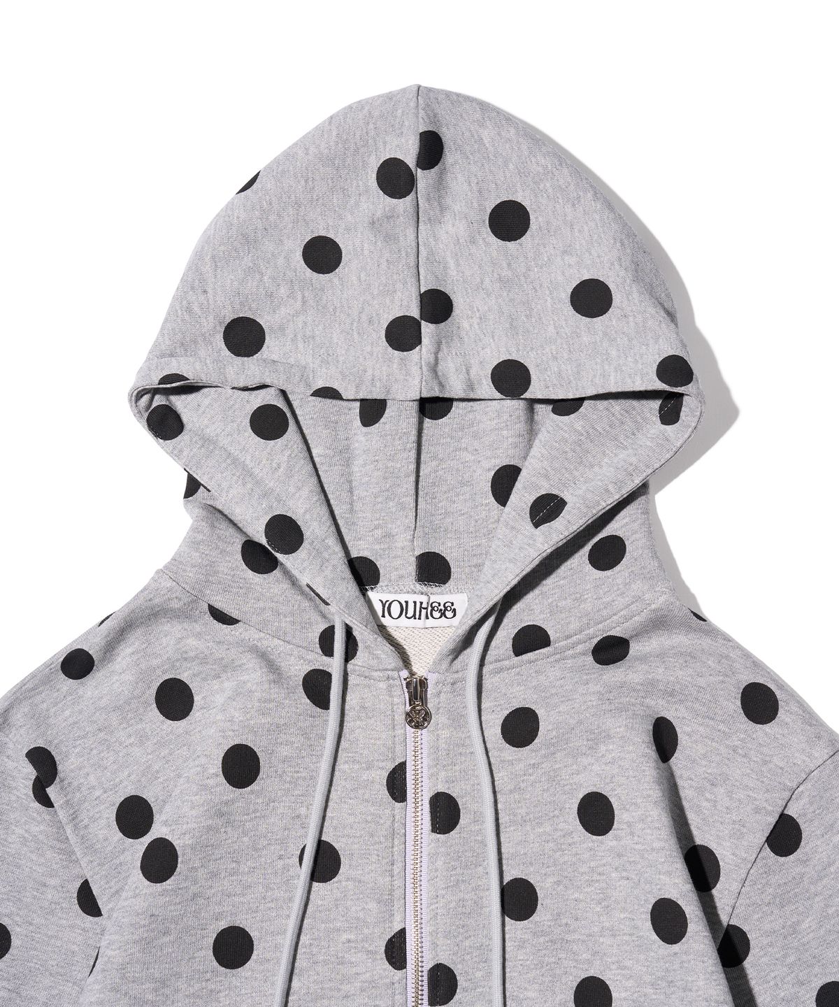 유희(YOUHEE) PETITE PATTERN HOOD ZIP-UP MELANGE GREY