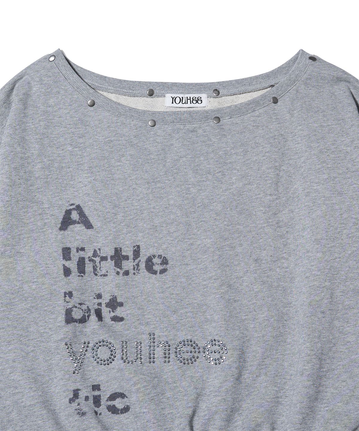 유희(YOUHEE) YOUHEETIC HOTFIX OFF-SHOULDER SWEATSHIRTS MELANGE GREY