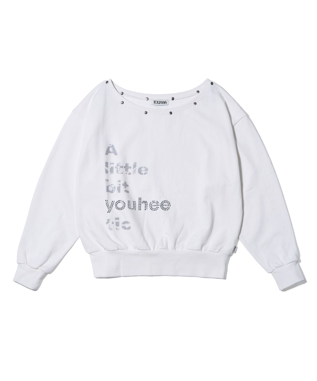 유희(YOUHEE) YOUHEETIC HOTFIX OFF-SHOULDER SWEATSHIRTS WHITE