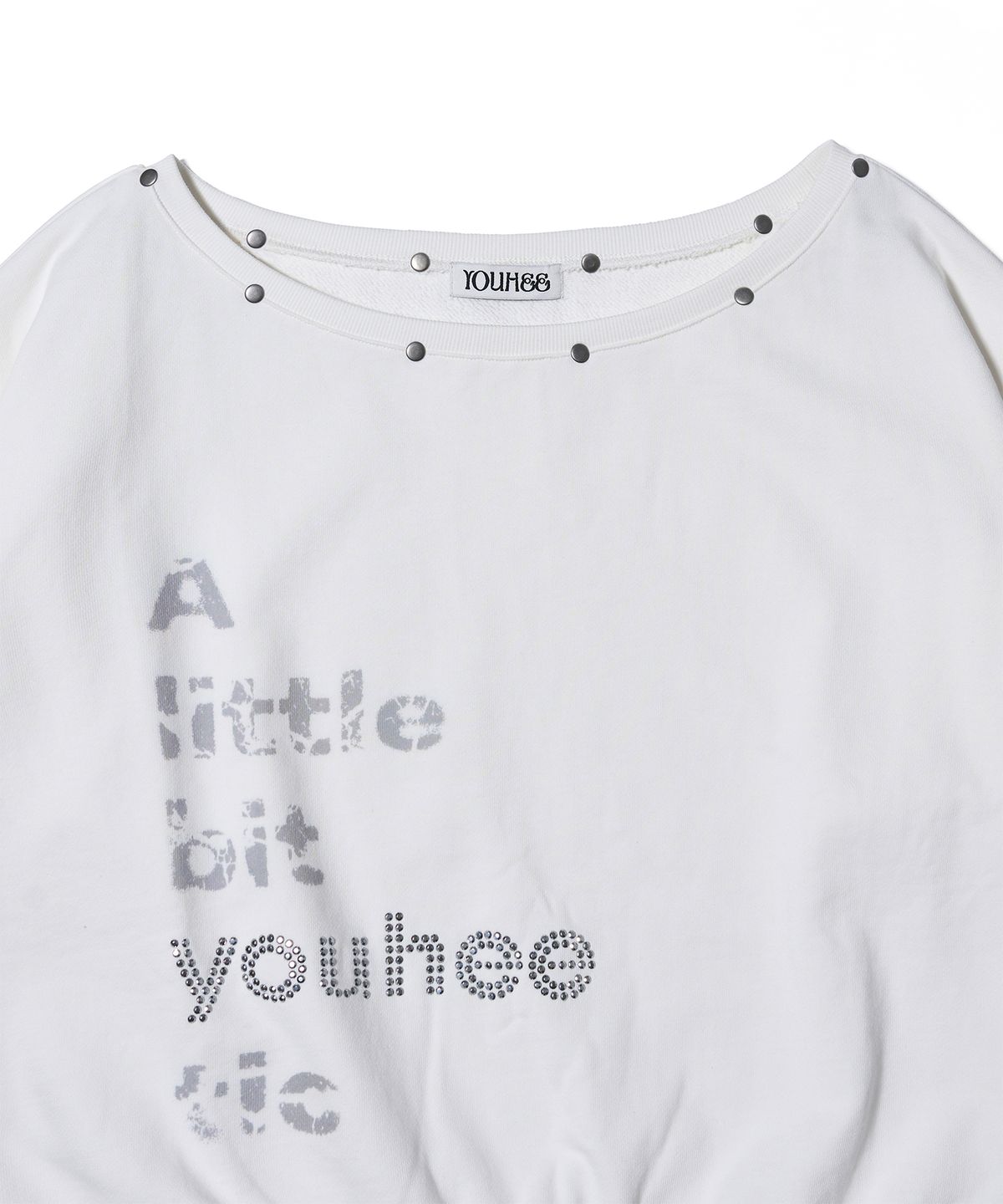 유희(YOUHEE) YOUHEETIC HOTFIX OFF-SHOULDER SWEATSHIRTS WHITE