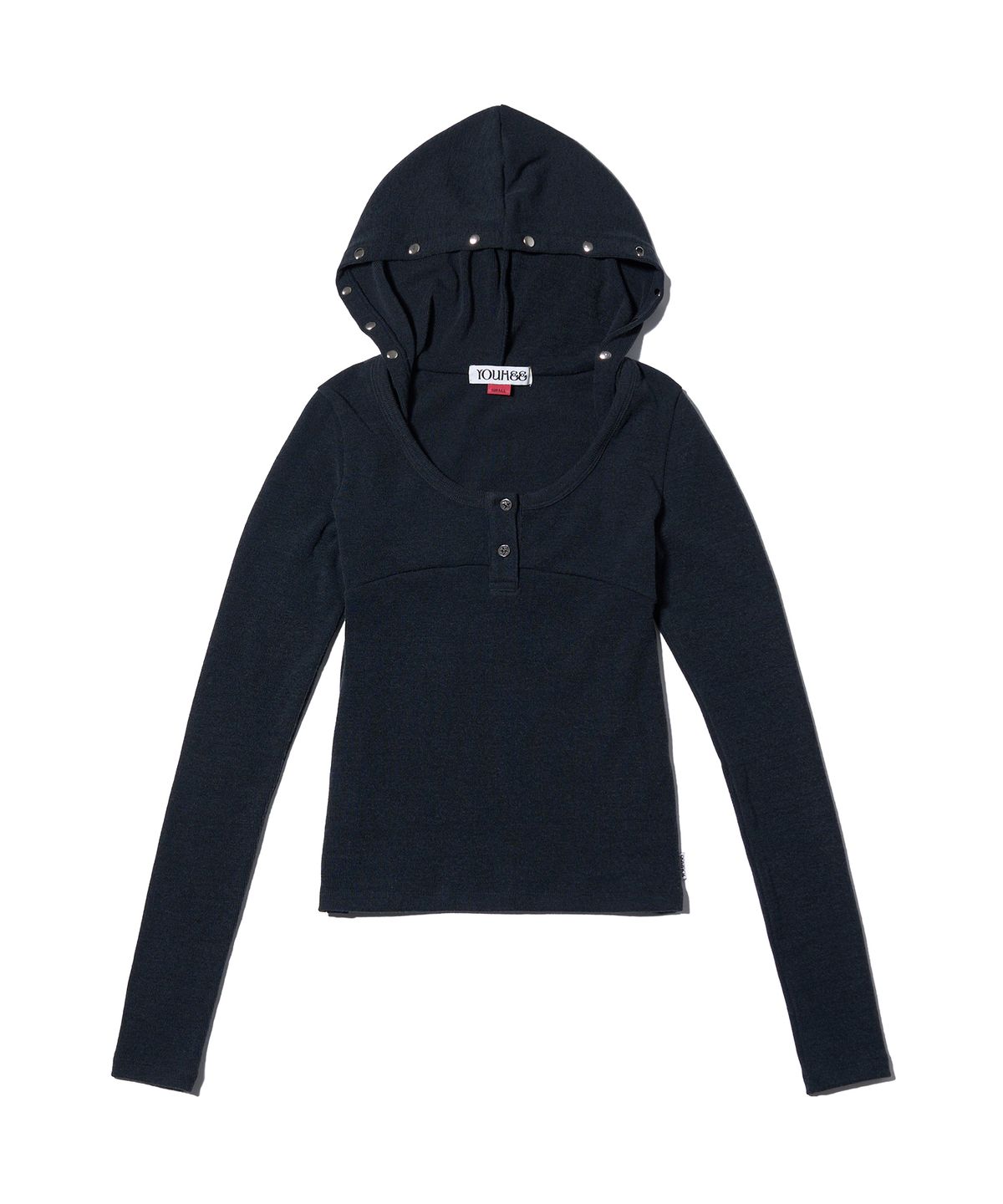 유희(YOUHEE) STUD DETAILED HOODIE LONG SLEEVE CHARCOAL