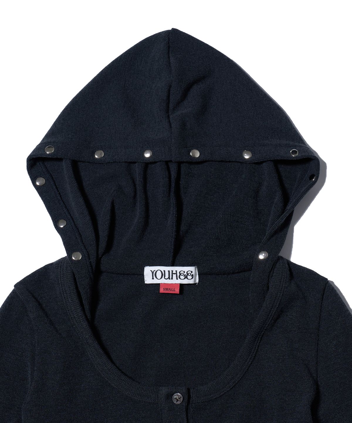 유희(YOUHEE) STUD DETAILED HOODIE LONG SLEEVE CHARCOAL
