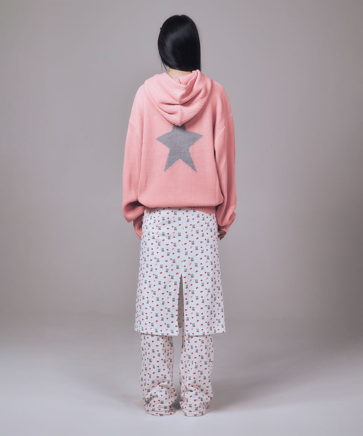 유희(YOUHEE) STAR KNIT HOODIE PINK