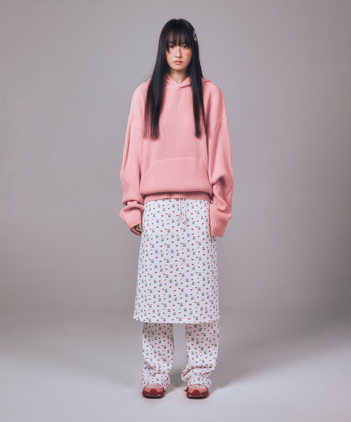 유희(YOUHEE) STAR KNIT HOODIE PINK