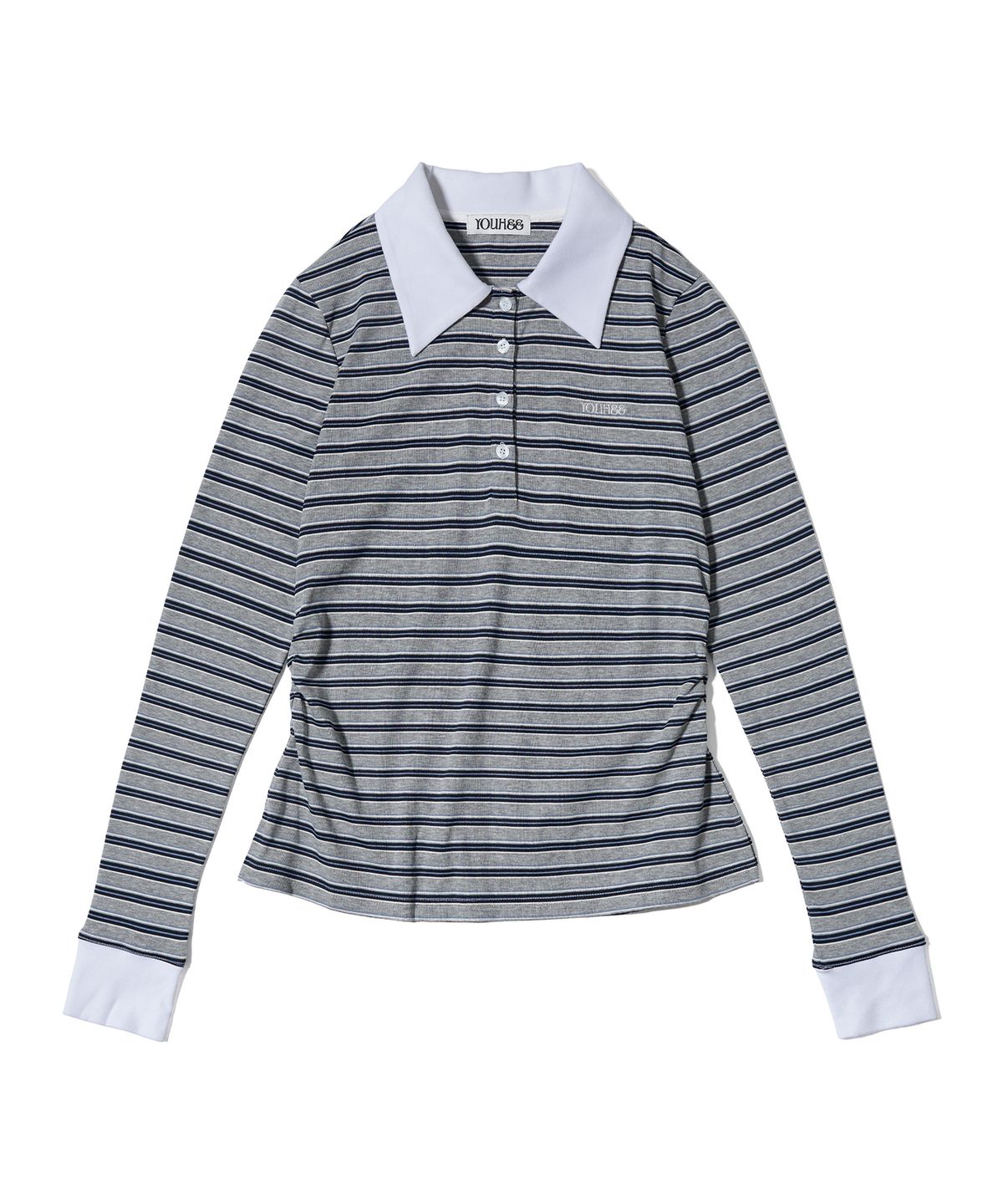 유희(YOUHEE) STRIPE LONG SLEEVE PK T-SHIRTS MELANGE GREY