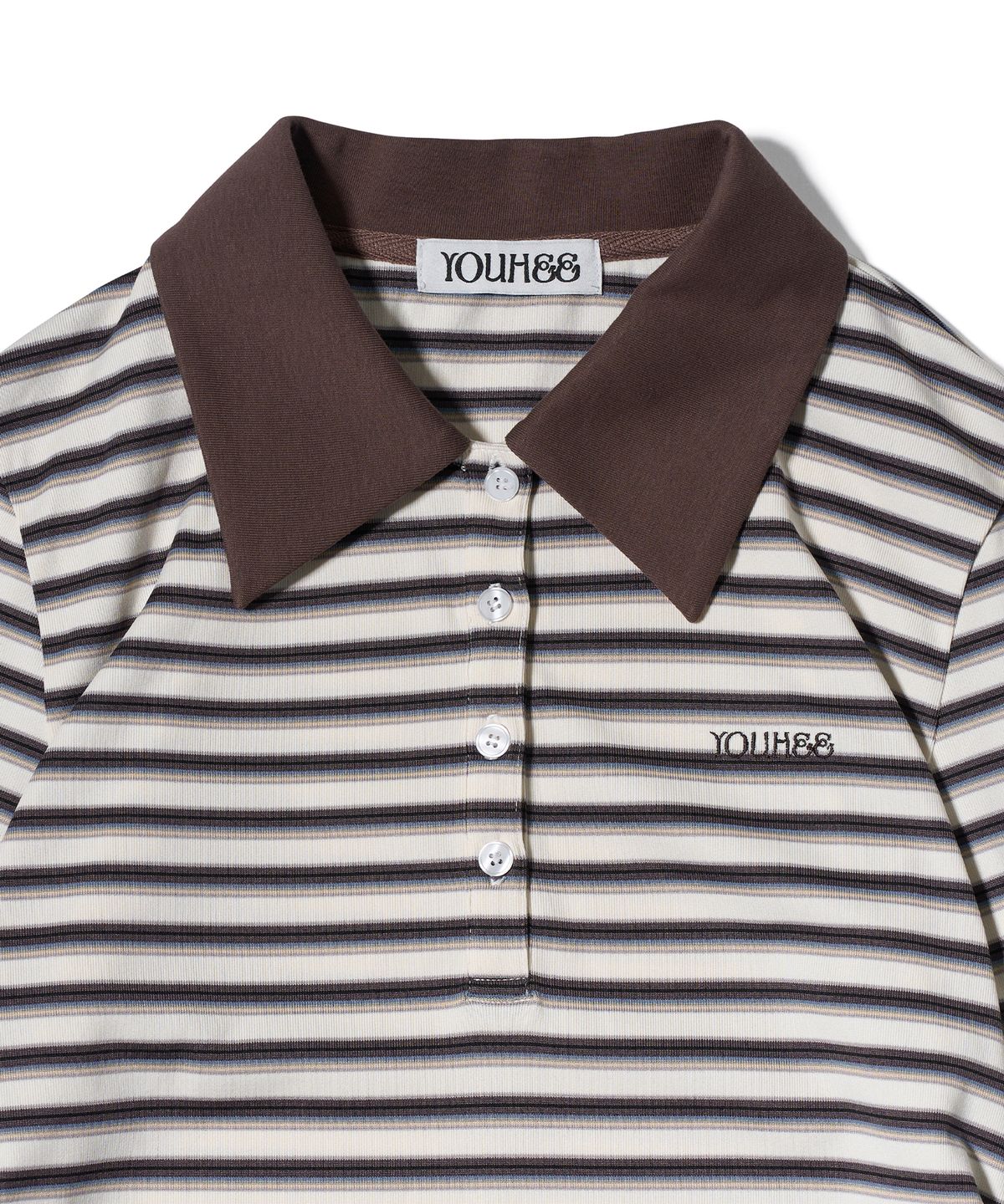 유희(YOUHEE) STRIPE LONG SLEEVE PK T-SHIRTS BROWN