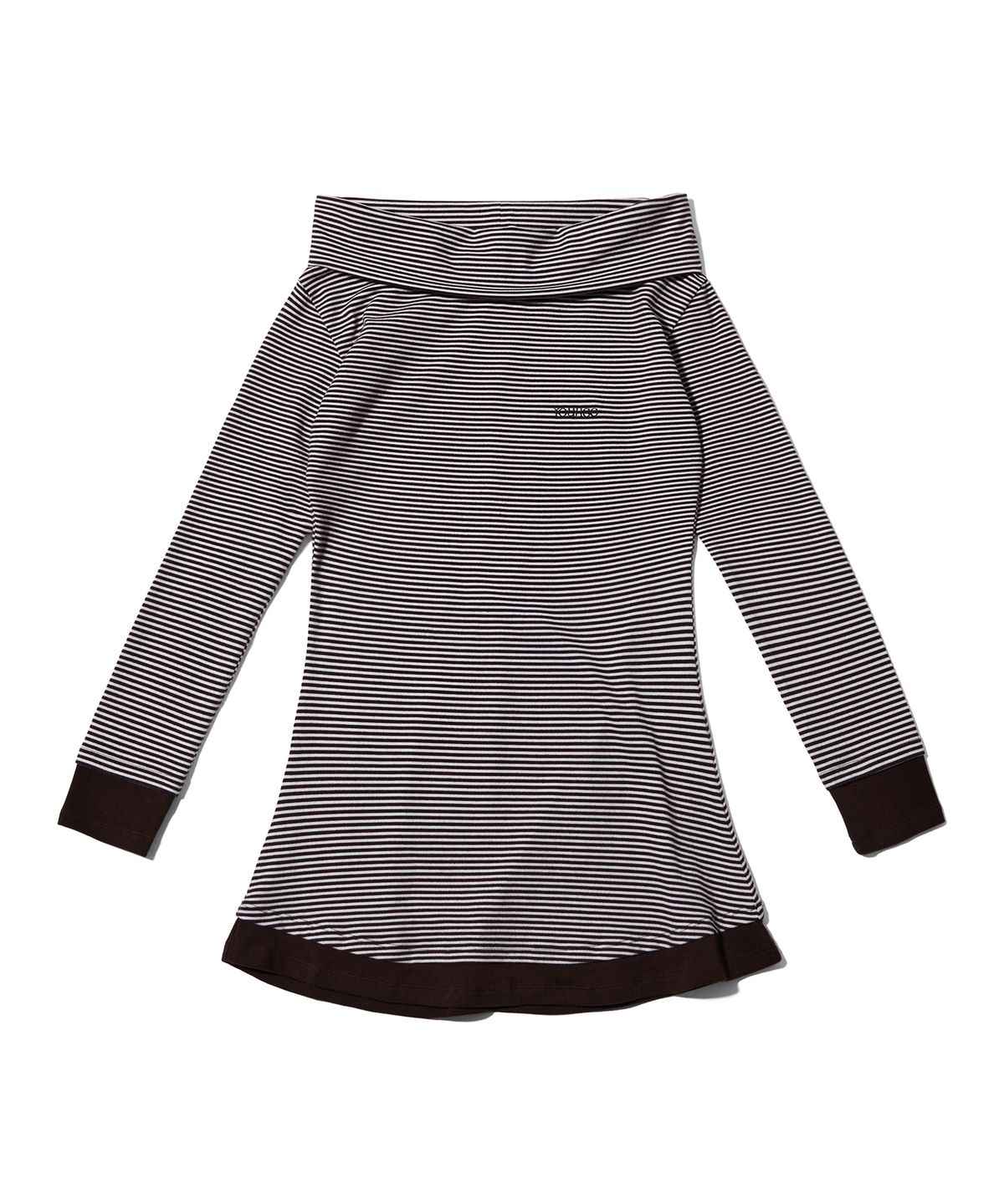 유희(YOUHEE) STRIPE OFF-SHOULDER DRESS BROWN