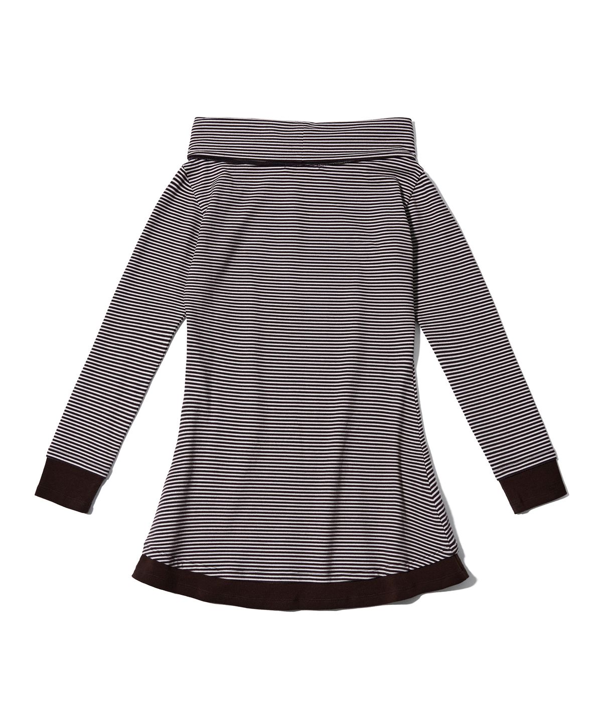 유희(YOUHEE) STRIPE OFF-SHOULDER DRESS BROWN