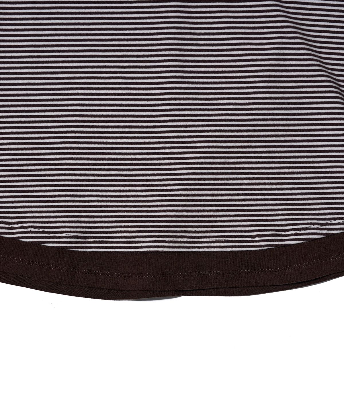유희(YOUHEE) STRIPE OFF-SHOULDER DRESS BROWN