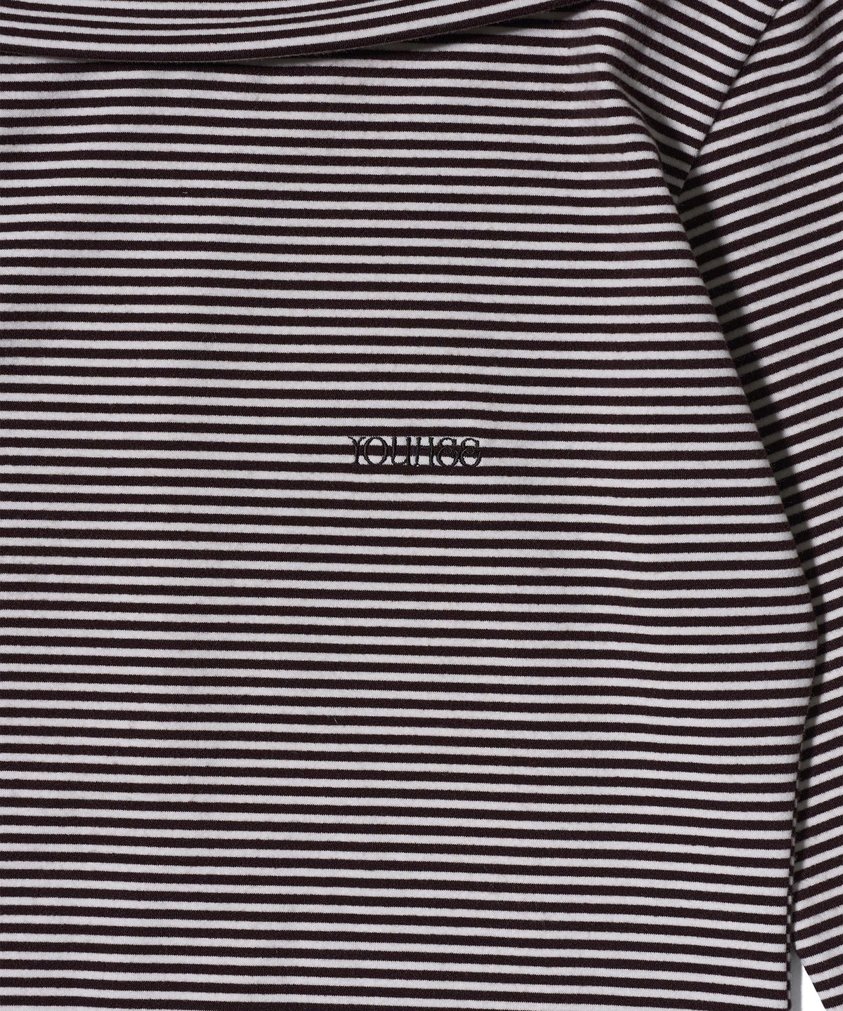 유희(YOUHEE) STRIPE OFF-SHOULDER DRESS BROWN
