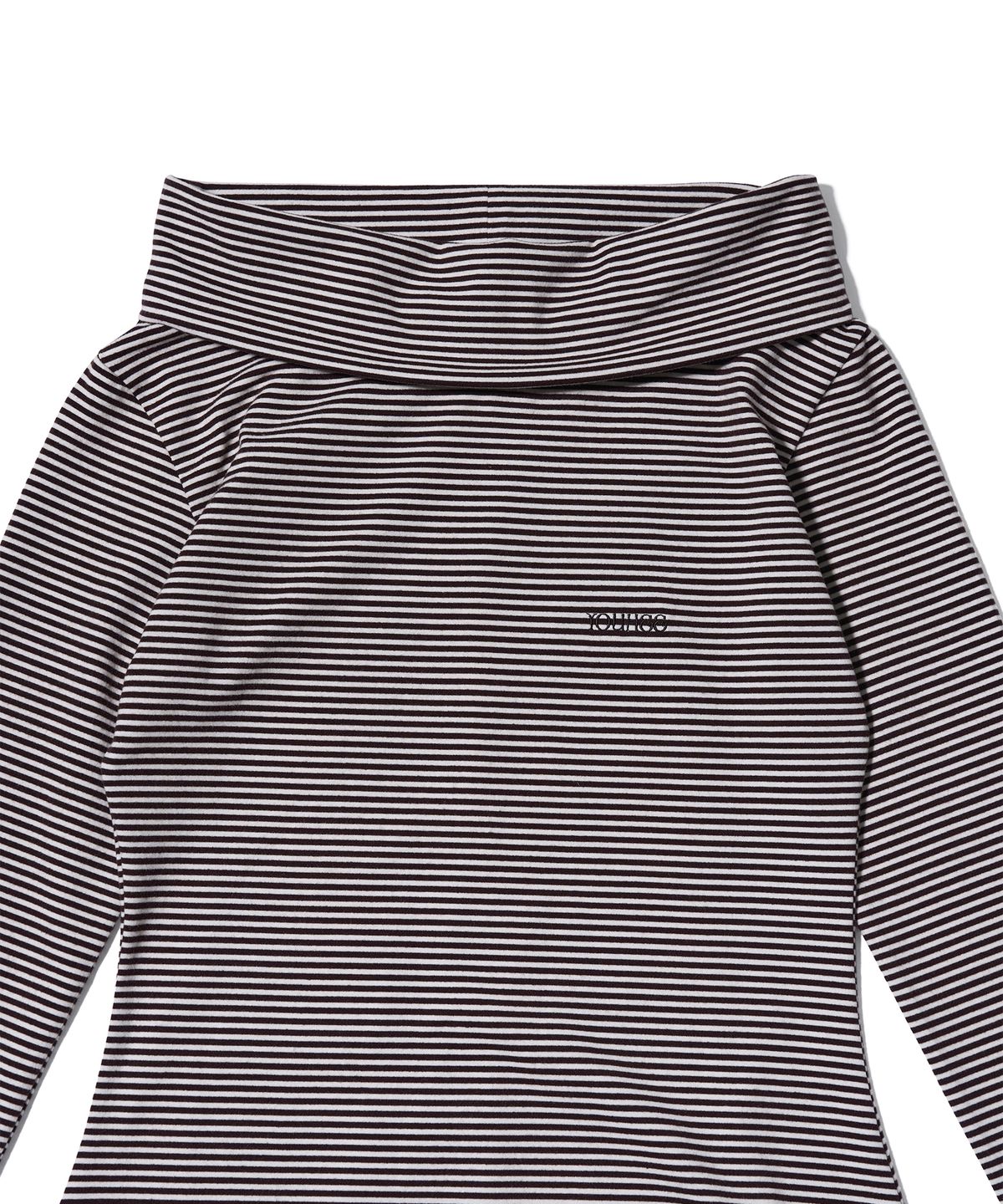 유희(YOUHEE) STRIPE OFF-SHOULDER DRESS BROWN