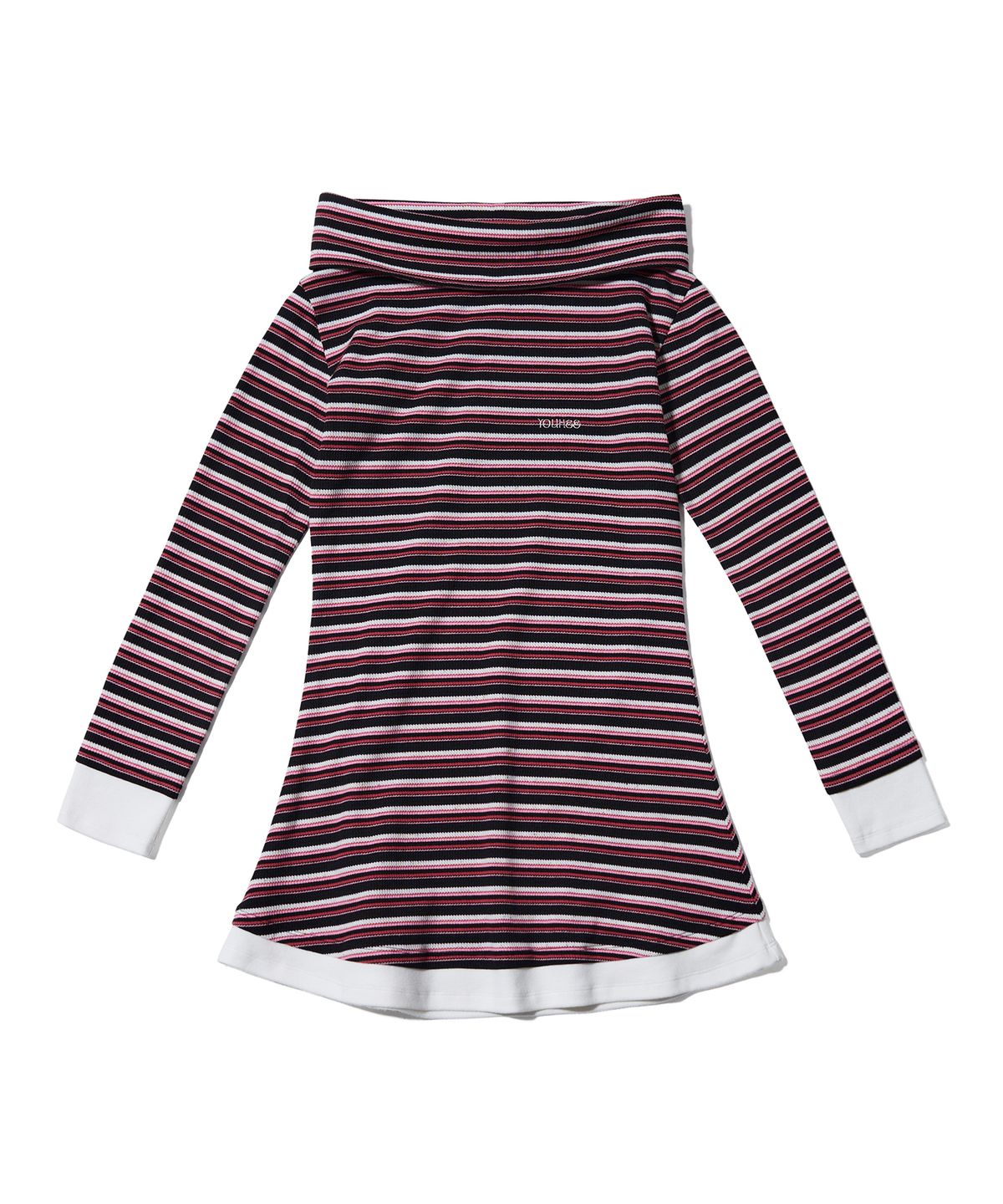 유희(YOUHEE) STRIPE OFF-SHOULDER DRESS PINK