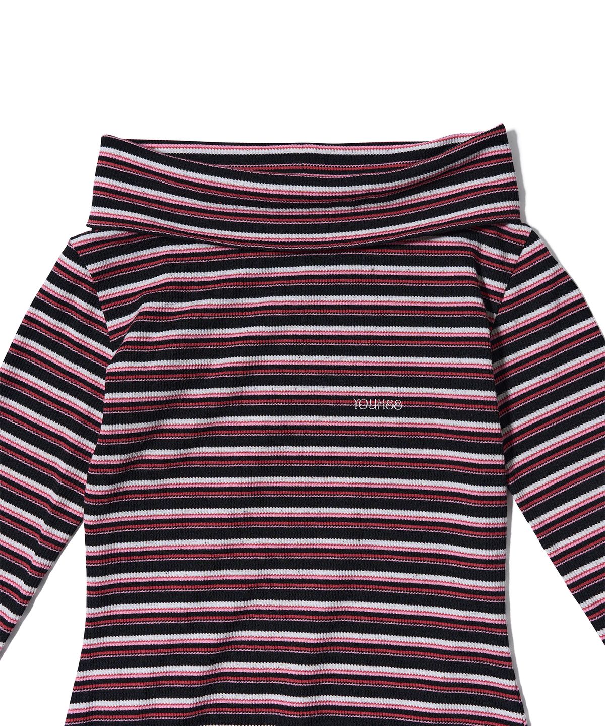유희(YOUHEE) STRIPE OFF-SHOULDER DRESS PINK