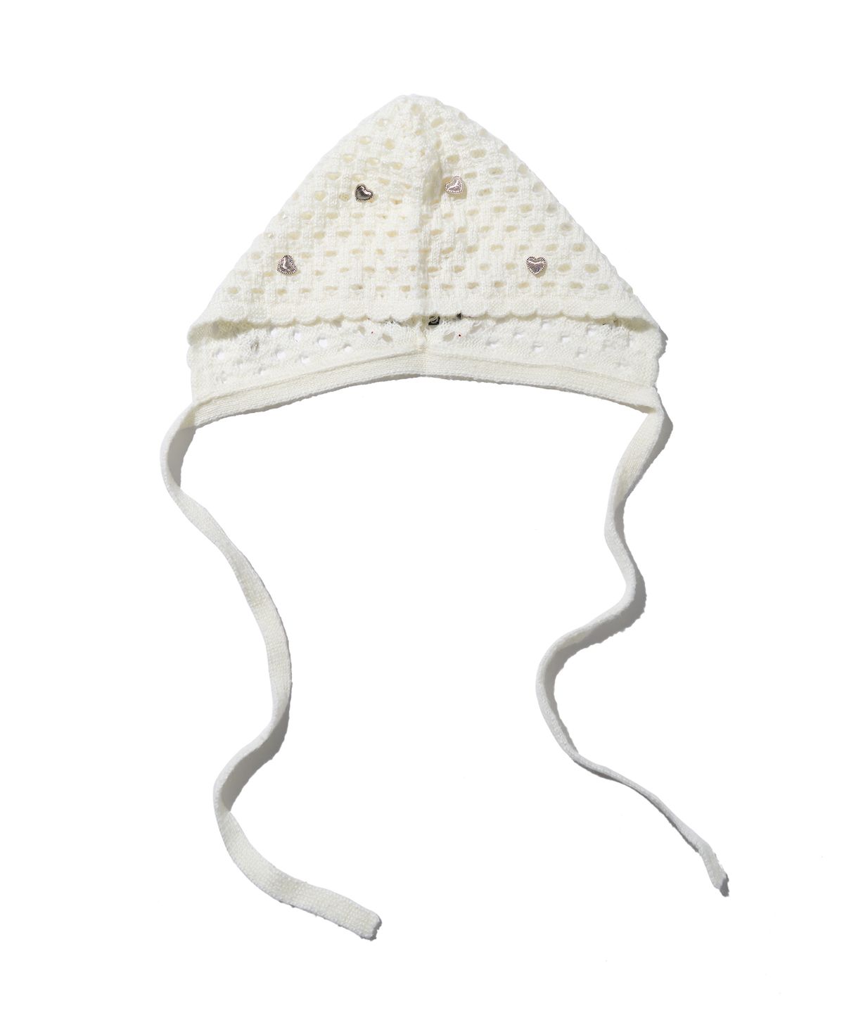유희(YOUHEE) HEART CROCHET BONNET HAT WHITE