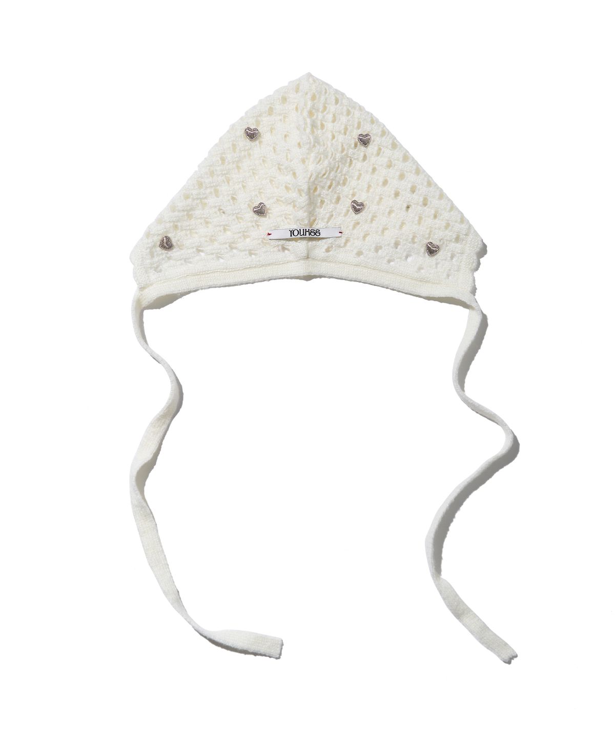 유희(YOUHEE) HEART CROCHET BONNET HAT WHITE