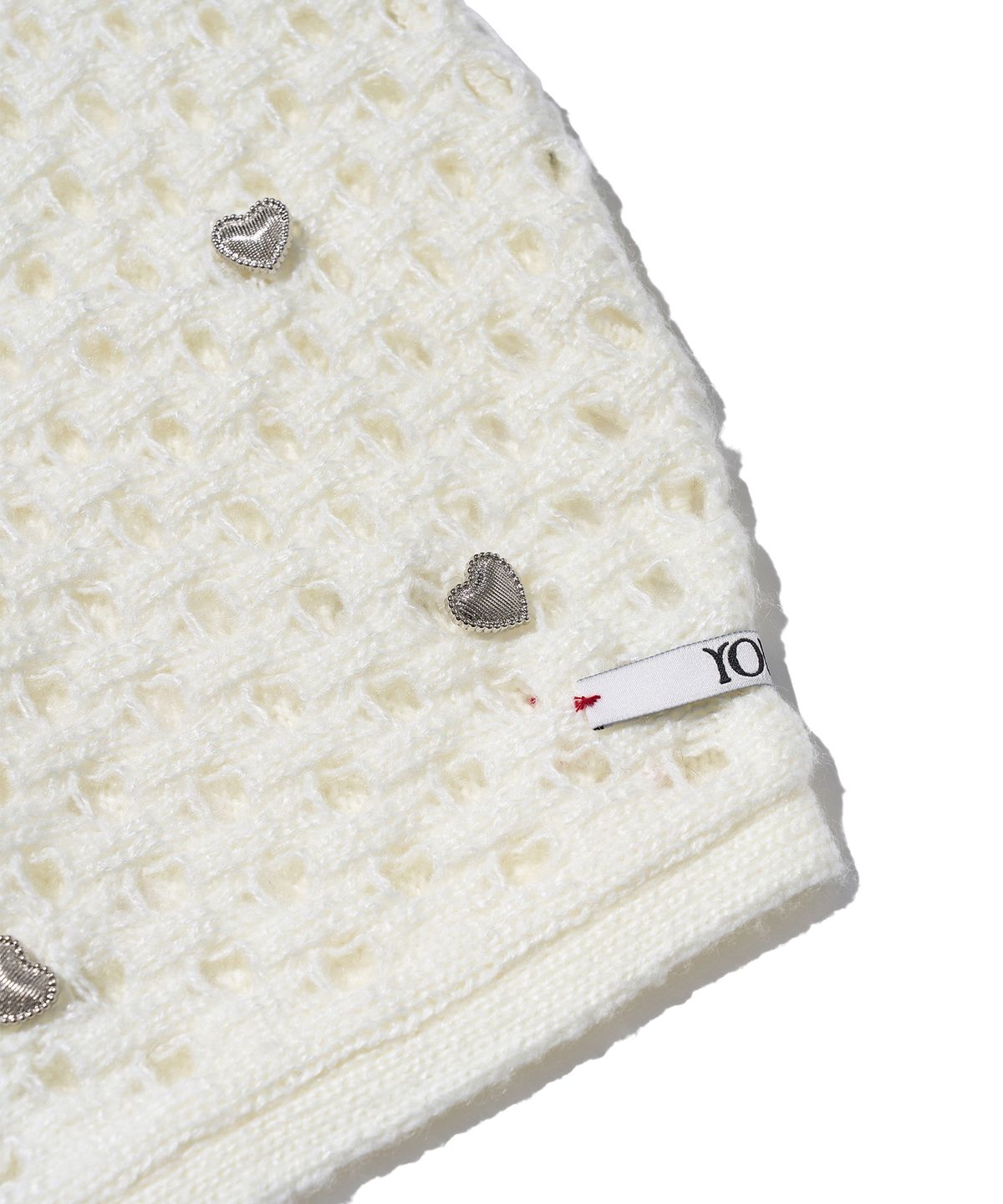 유희(YOUHEE) HEART CROCHET BONNET HAT WHITE