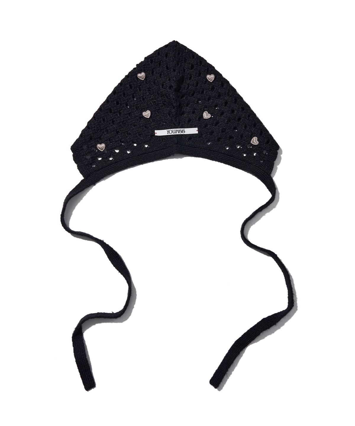 유희(YOUHEE) HEART CROCHET BONNET HAT BLACK