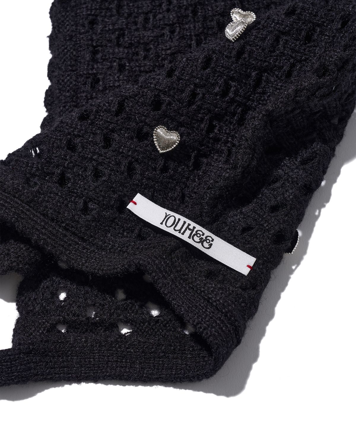 유희(YOUHEE) HEART CROCHET BONNET HAT BLACK