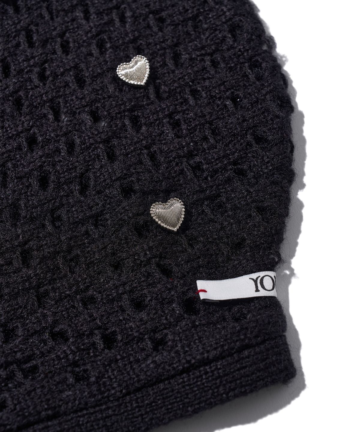 유희(YOUHEE) HEART CROCHET BONNET HAT BLACK