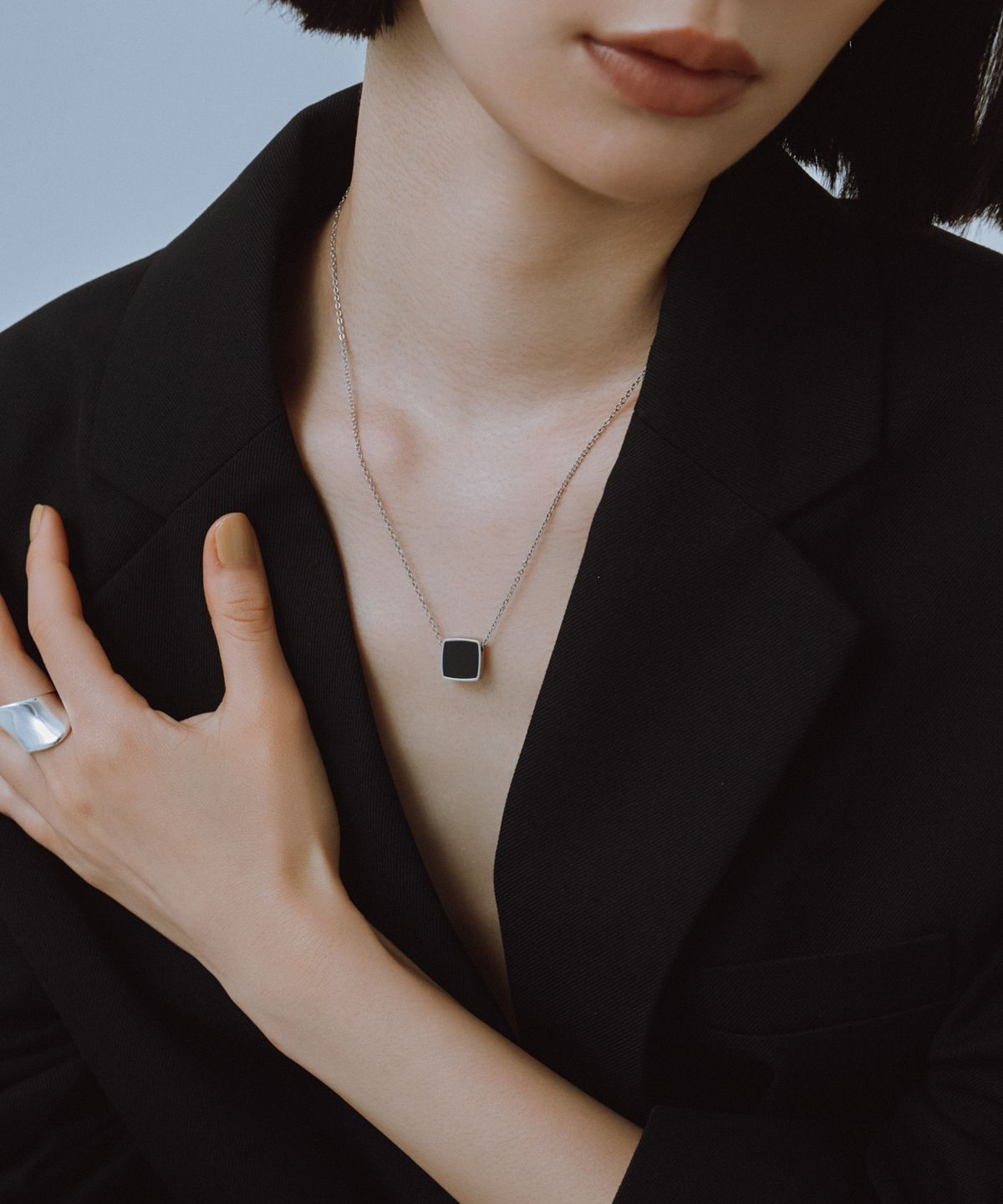 노비스도쿄(NOVICE TOKYO) 오닉스 펜던트 목걸이 Onyx Pendant Necklace［Stainless］/ Silver