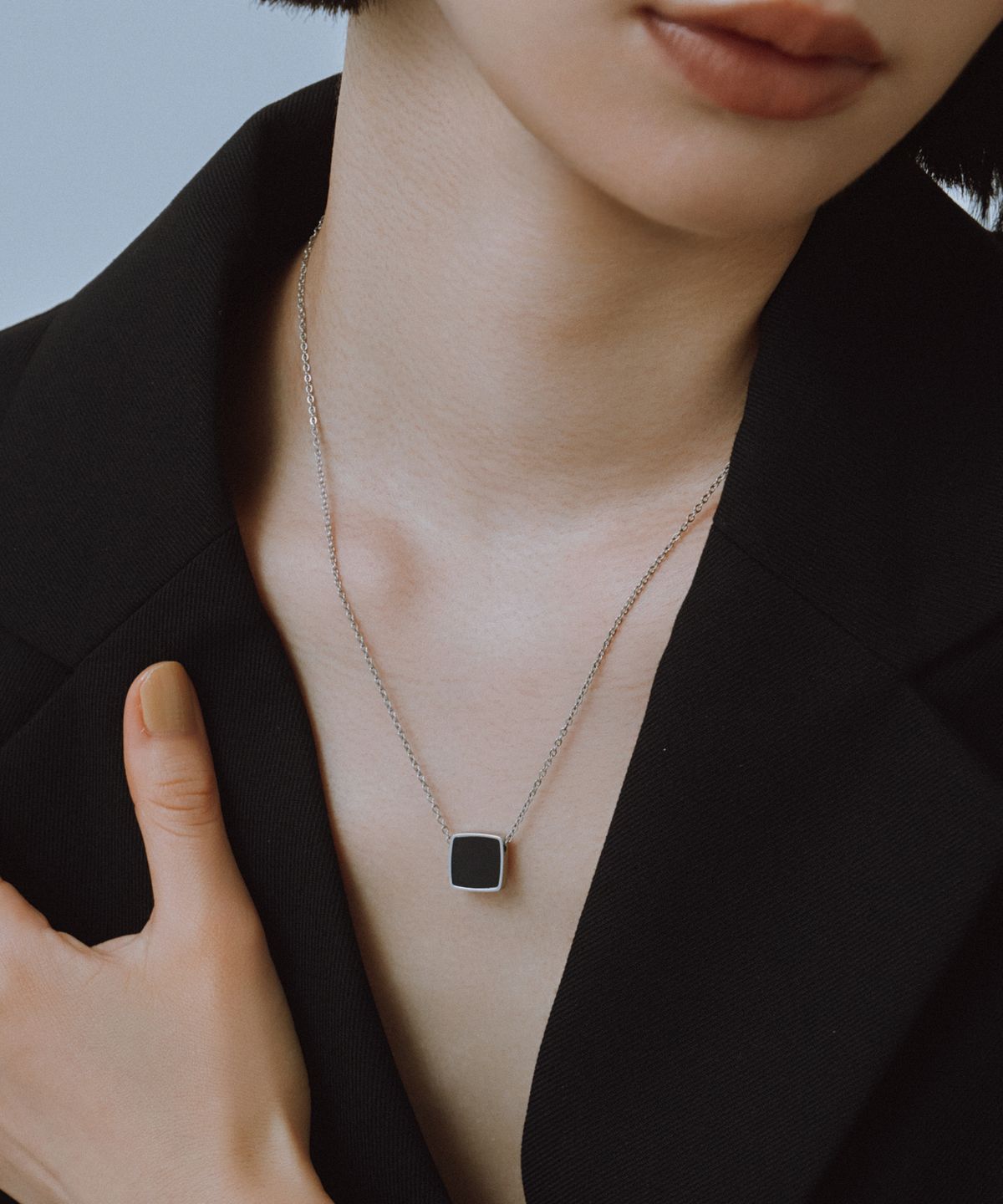 노비스도쿄(NOVICE TOKYO) 오닉스 펜던트 목걸이 Onyx Pendant Necklace［Stainless］/ Silver