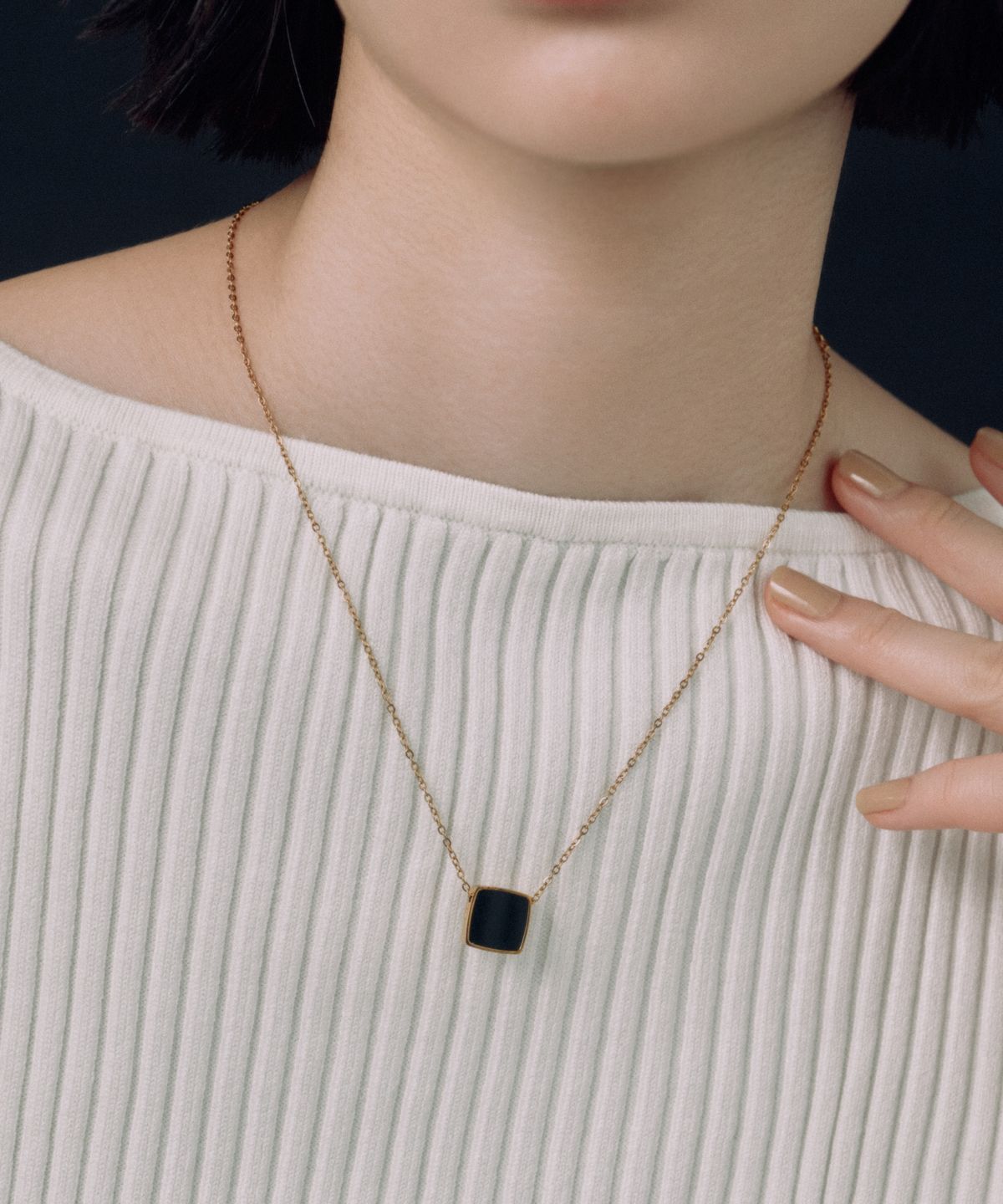 노비스도쿄(NOVICE TOKYO) 오닉스 펜던트 목걸이 Onyx Pendant Necklace［Stainless］/ Gold