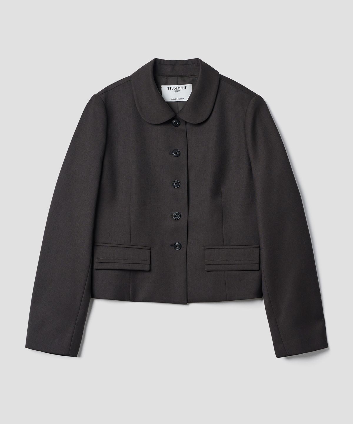 튜드먼트(TTUDEMENT) ROUND COLLAR CROPPED JACKET_BROWN