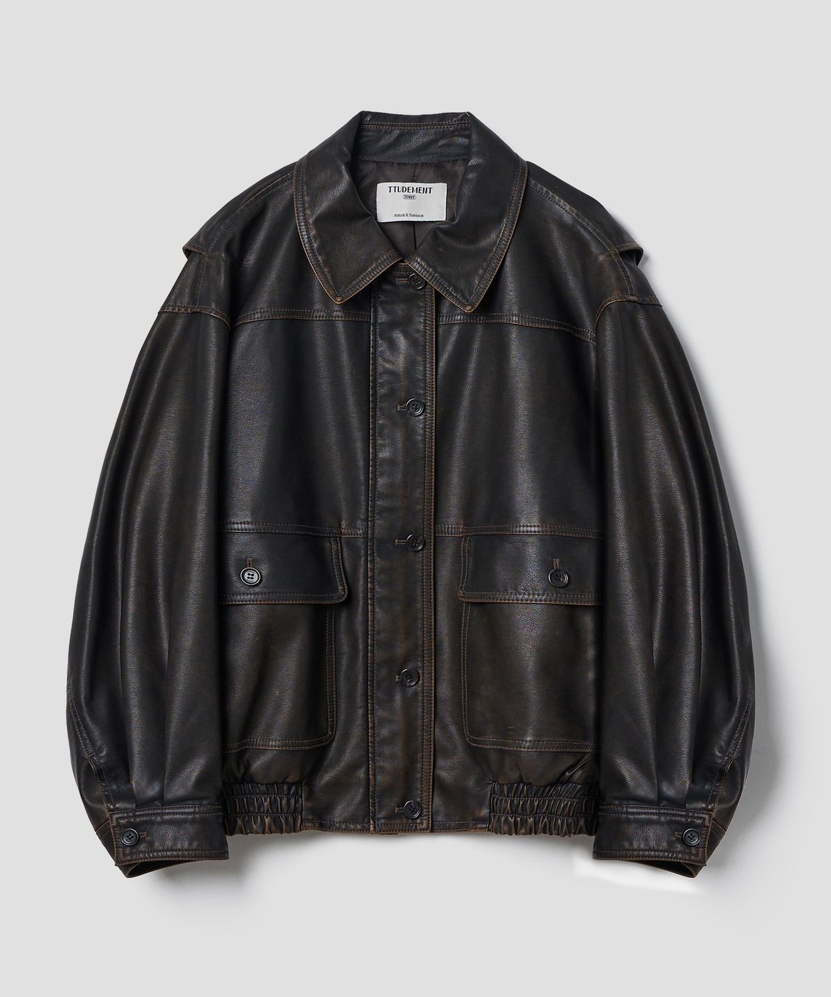튜드먼트(TTUDEMENT) WASHED BOMBER LEATHER JACKET_BROWN