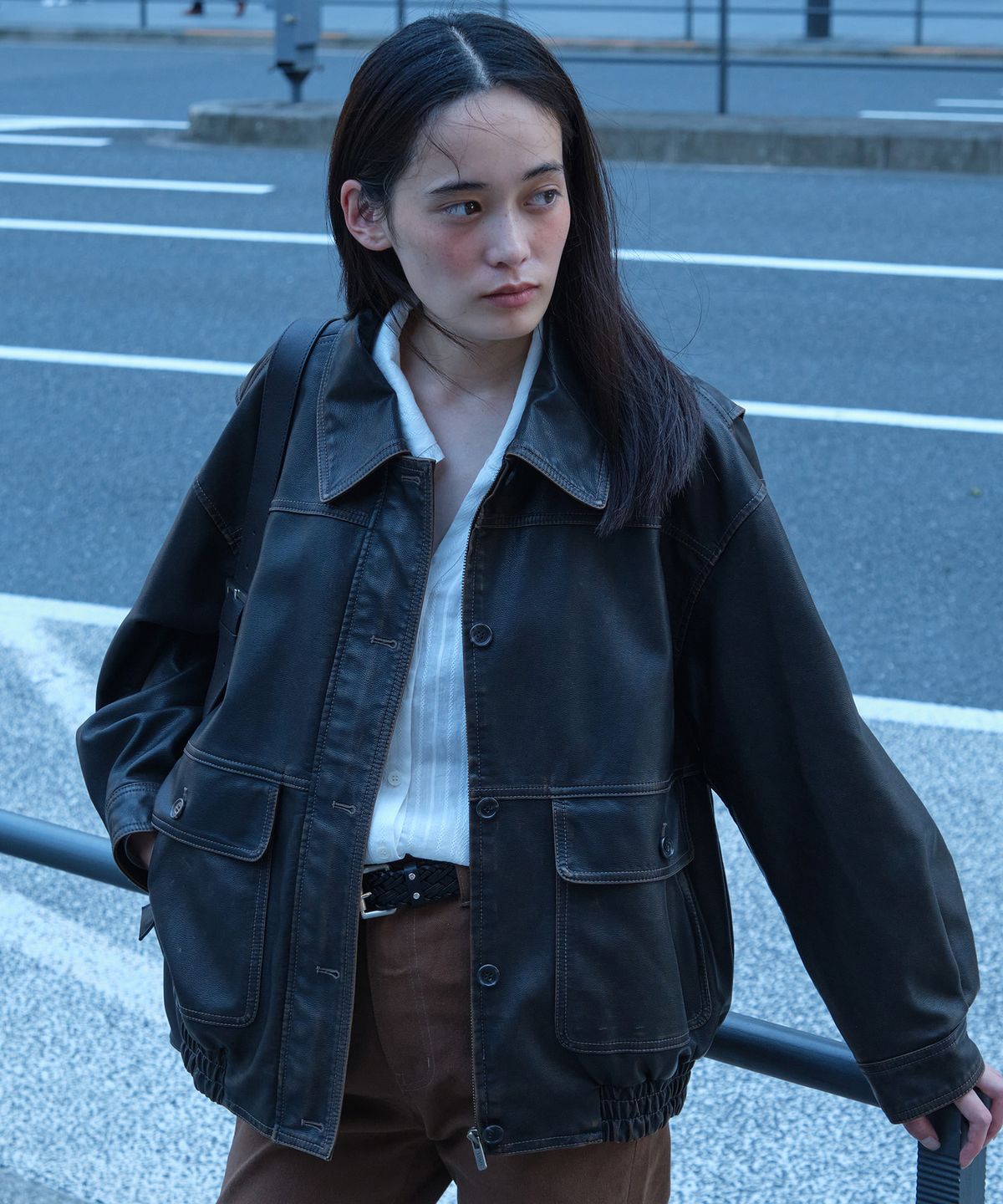 튜드먼트(TTUDEMENT) WASHED BOMBER LEATHER JACKET_BROWN